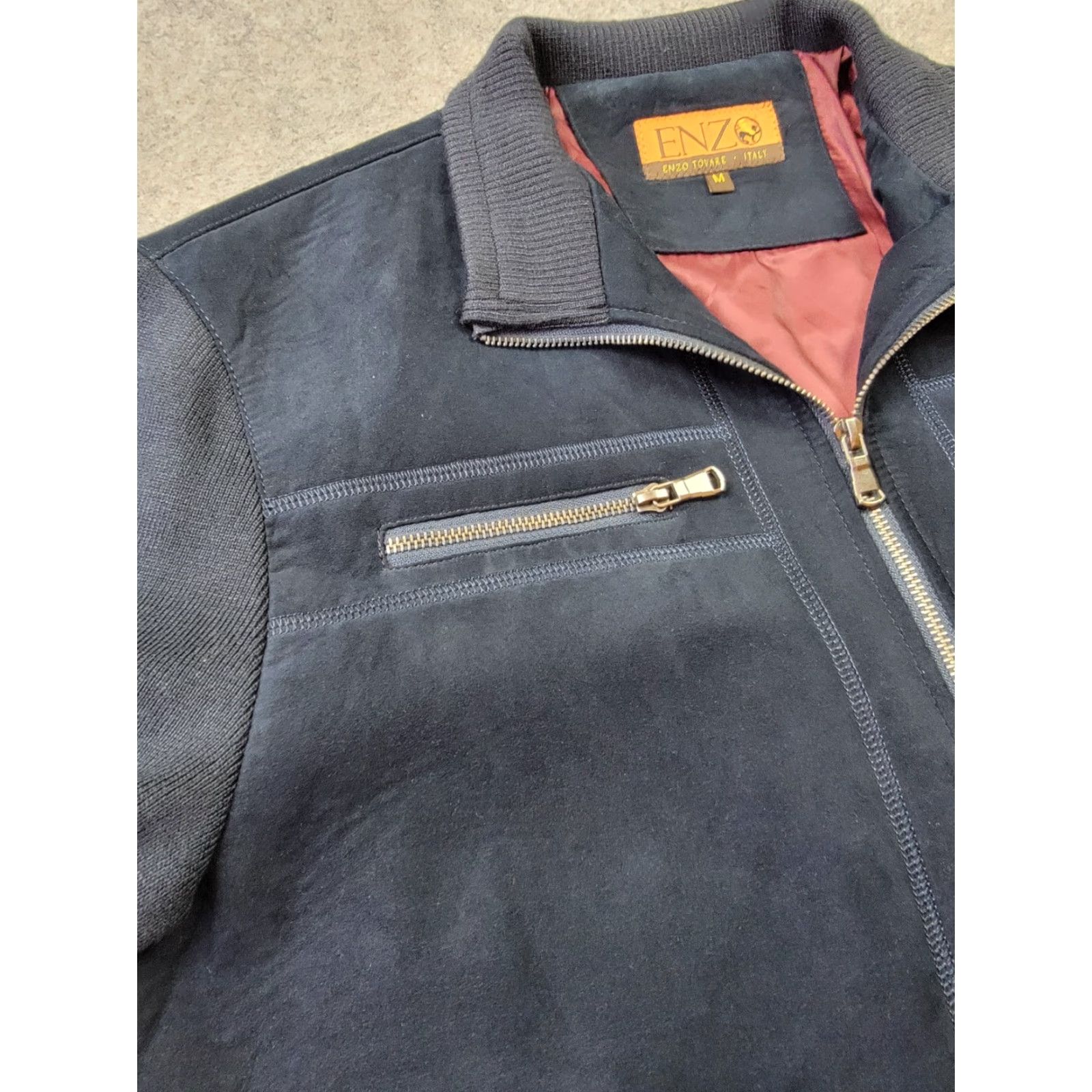 Kenzo Enzo Tovare Jacket Bomber Jacket Mens Medium Blue Faux Suede Elbow Patches Full Zip Pockets Regular Fit Casual Business Size US M / EU 48-50 / 2 - 3 Thumbnail