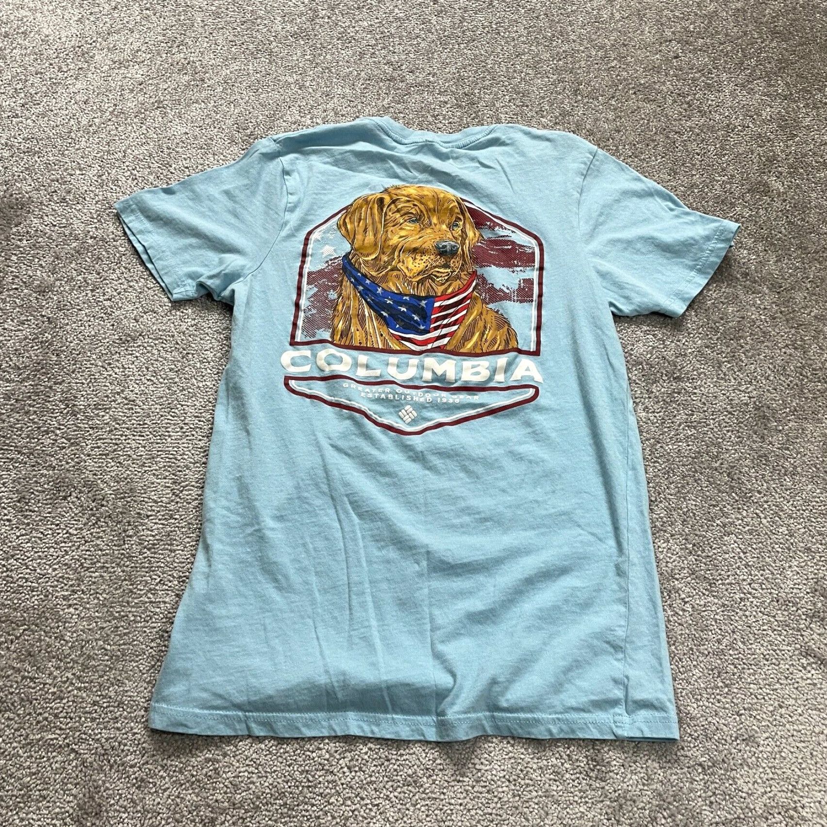 Vintage Columbia T-Shirt Mens Small Pastel BlueCrew Neck Short Sleeve Cotton Tee Graphic Size US S / EU 44-46 / 1 - 2 Thumbnail