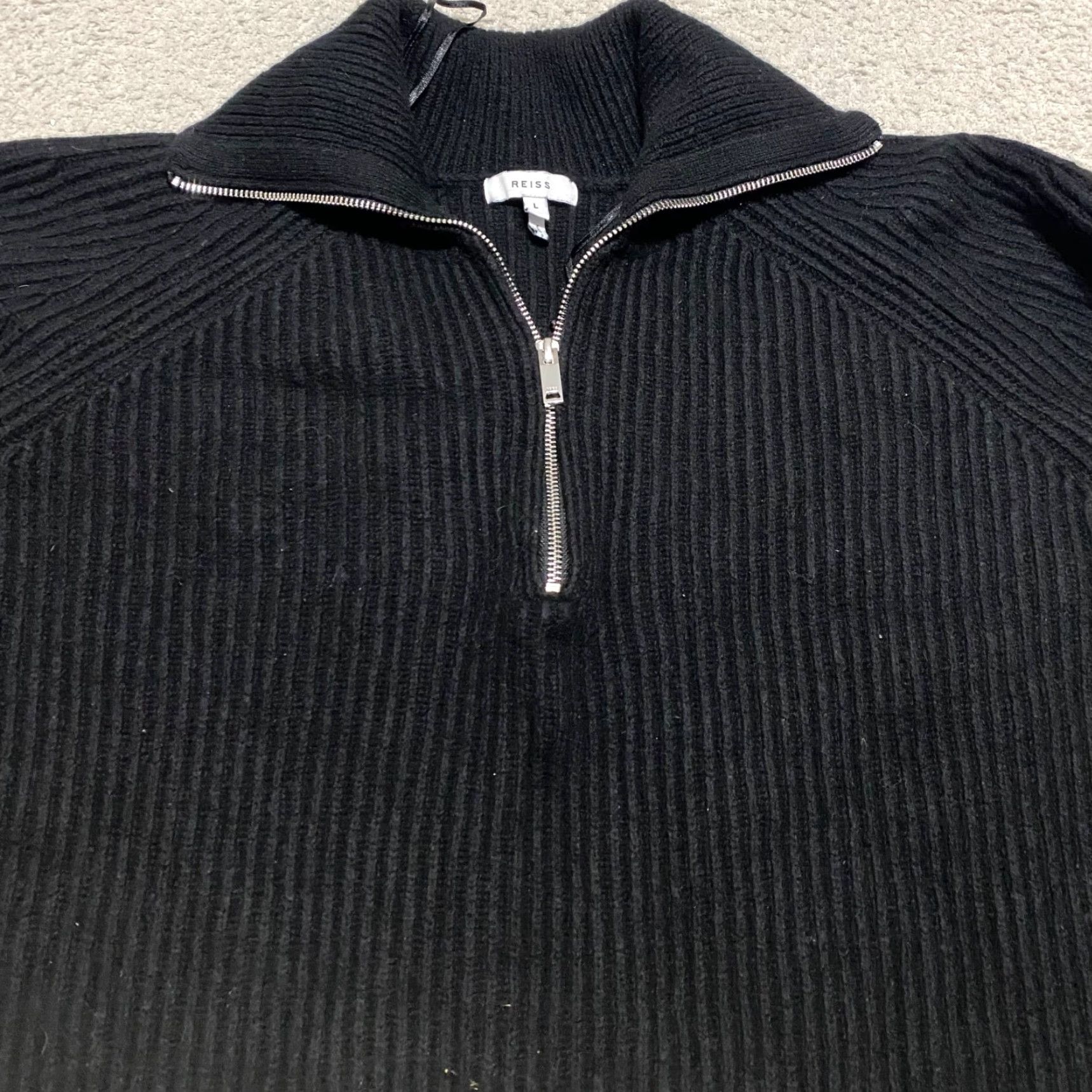 Reiss Reiss Sweater Women's L Black Ribbed Zip Pullover 1/4 Zip V-Neck Long Sleeve Knit Casual Winter Fall 3/4 Sleeve? Size L / US 10 / IT 46 - 4 Thumbnail