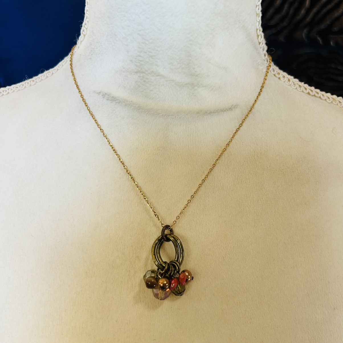Handmade Handcrafted vintage beaded cluster pendant on chain necklace Size ONE SIZE - 2 Thumbnail