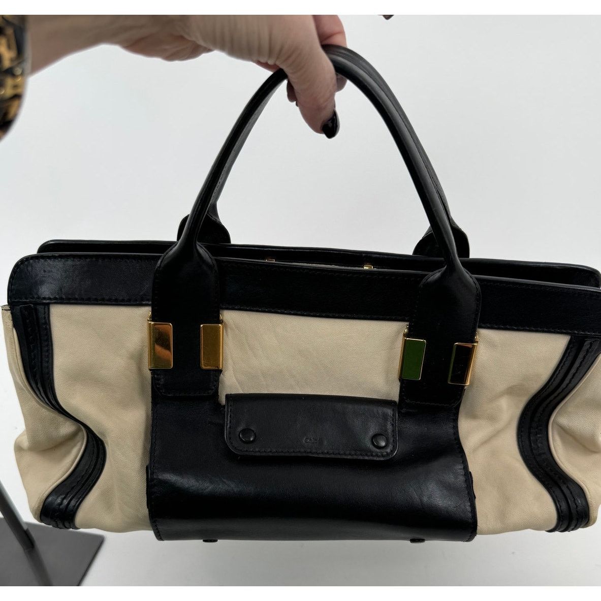 Chloe Chloe Black Cream Leather Colorblock Weekender Two Way Bag Size ONE SIZE - 13 Thumbnail