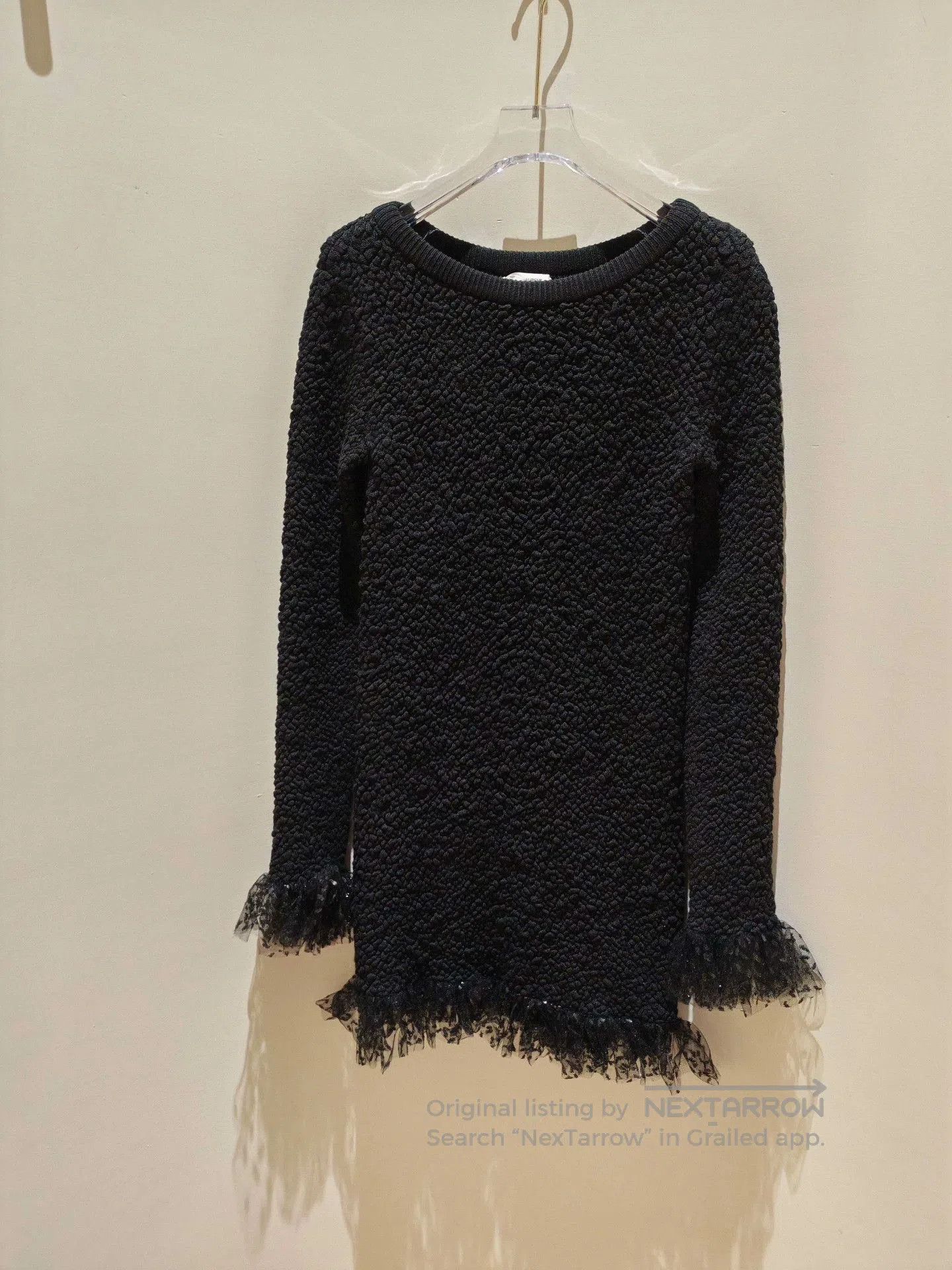 Saint Laurent Paris Saint Laurent Black Lace Trim Long-Sleeve Dress. Size S / US 4 / IT 40 - 1 Thumbnail