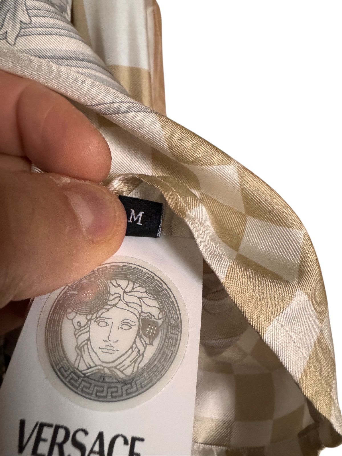 Versace Versace Silk Shirt Medusa Checkerboard Beige Size US M / EU 48-50 / 2 - 11 Thumbnail