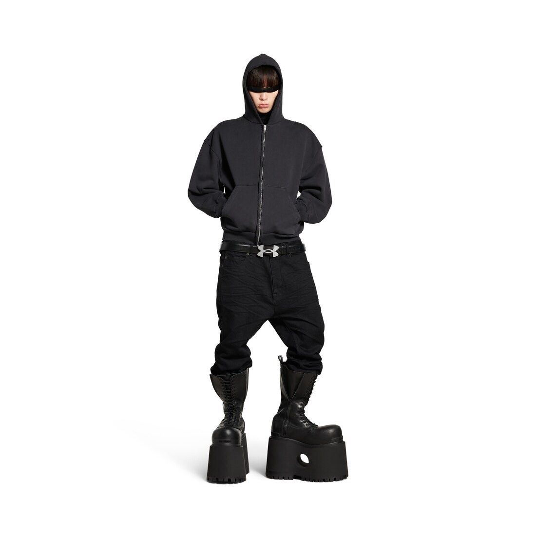 Balenciaga o1bcso1str0426 Painted Zip-up Hoodie Regular Fit in Black Size L / US 10 / IT 46 - 2 Thumbnail