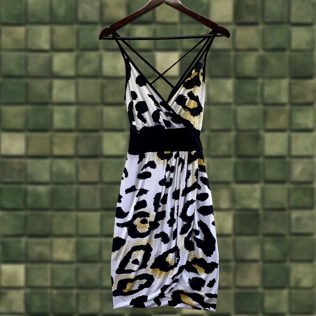 Bebe VINTAGE? no. Bebe Addiction Womens Size S Leopard Print Cris Cross Back Stretch Dress-6303 Size S / US 4 / IT 40 - 1 Thumbnail