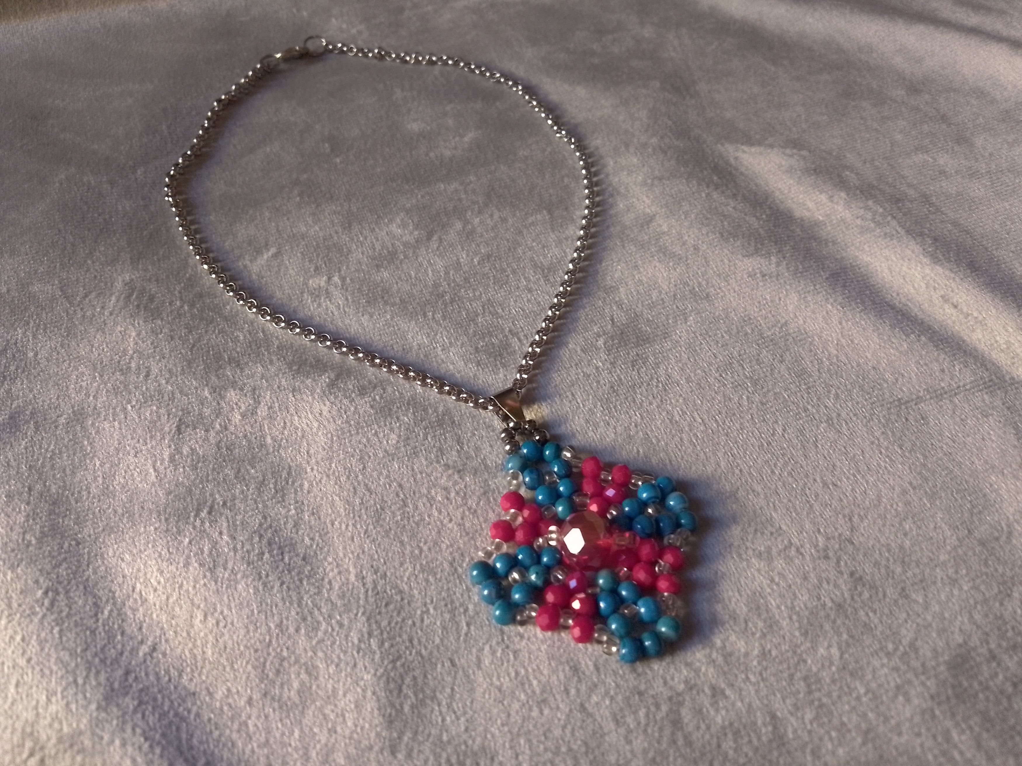 Handmade Necklace Vintage Pendant in Crystal Blue Red Size ONE SIZE - 5 Thumbnail