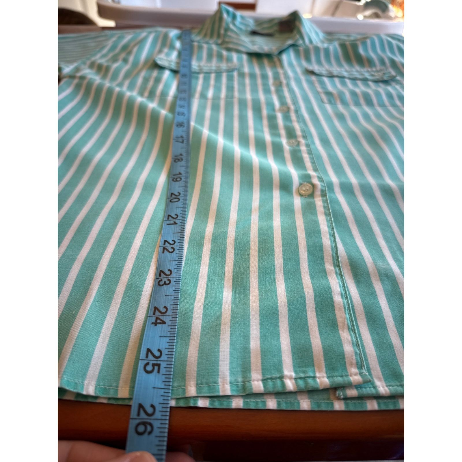 Other 80's Womens Vintage Aqua Striped Coastal Button Down T-Shirt Size XL / US 12-14 / IT 48-50 - 8 Thumbnail