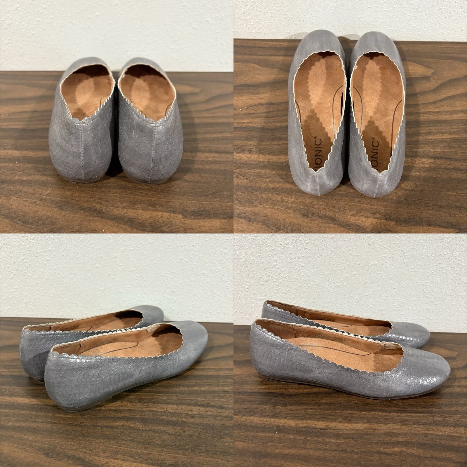 Vionic Vionic Julieta Ballet Flats Womens Size 8.5 Grey Snake Print Scalloped Comfort Size US 9 / IT 39 - 8 Thumbnail