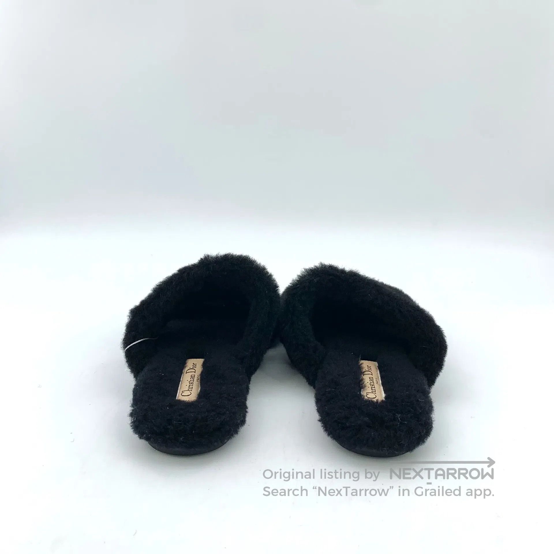 Dior Dior Black Wool Leather Casual Flat Furry Slippers| Size US 4.5 / IT 34.5 - 4 Thumbnail