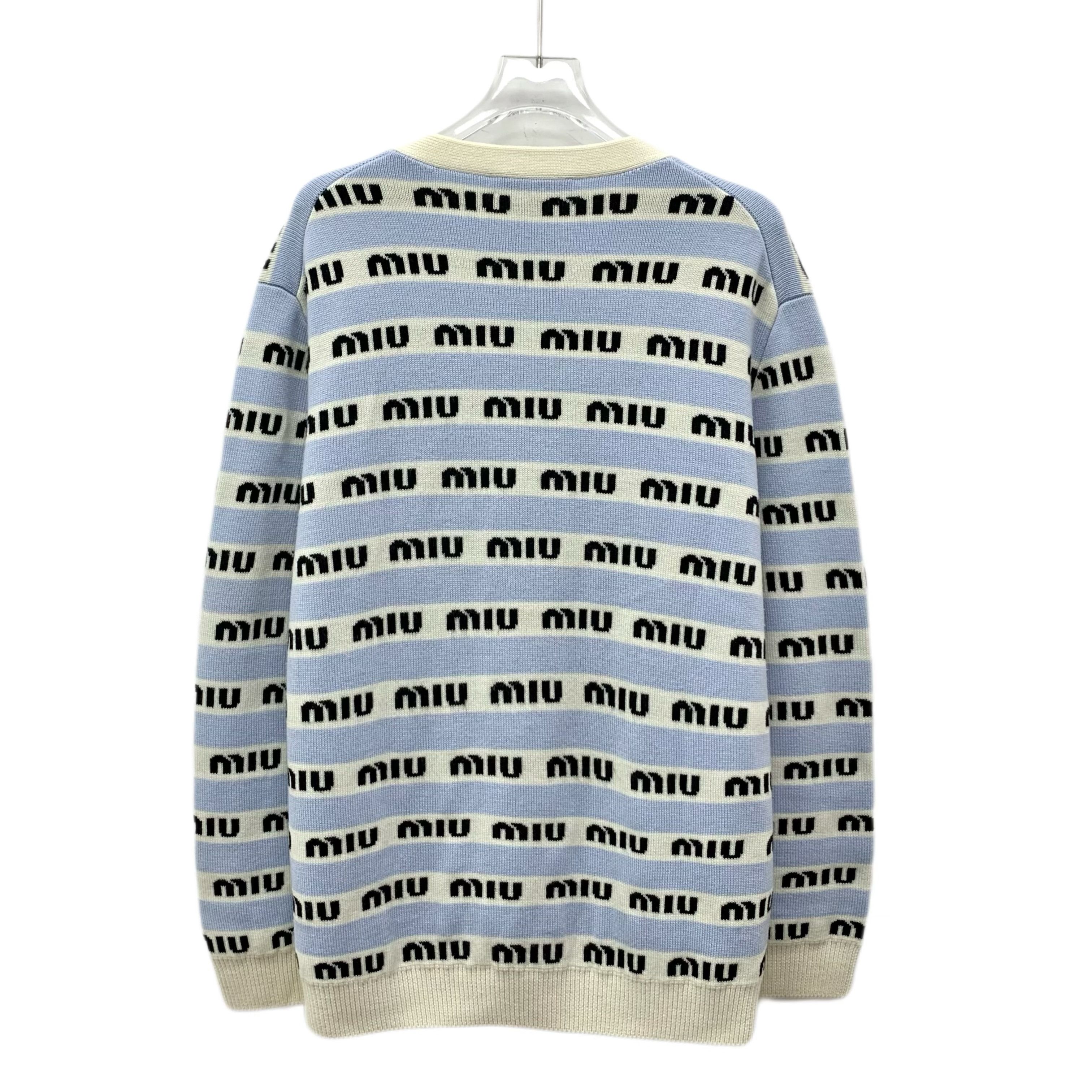 Miu Miu Miu Miu Striped Logo Wool Cardigan Light Blue (40) Size US XXS / EU 40 - 2 Thumbnail