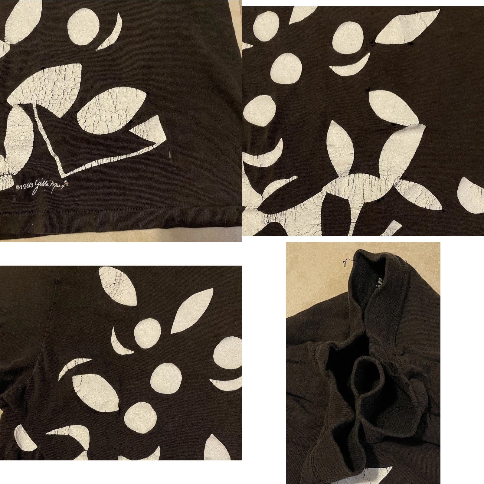 Thrasher VINTAGE 90s Flower Abstract Art Thrashed Faded Distress Boxy Cropped Shirt Grunge 80s - Single Stitch T-Shirt Women One Size Black Size ONE SIZE - 8 Thumbnail