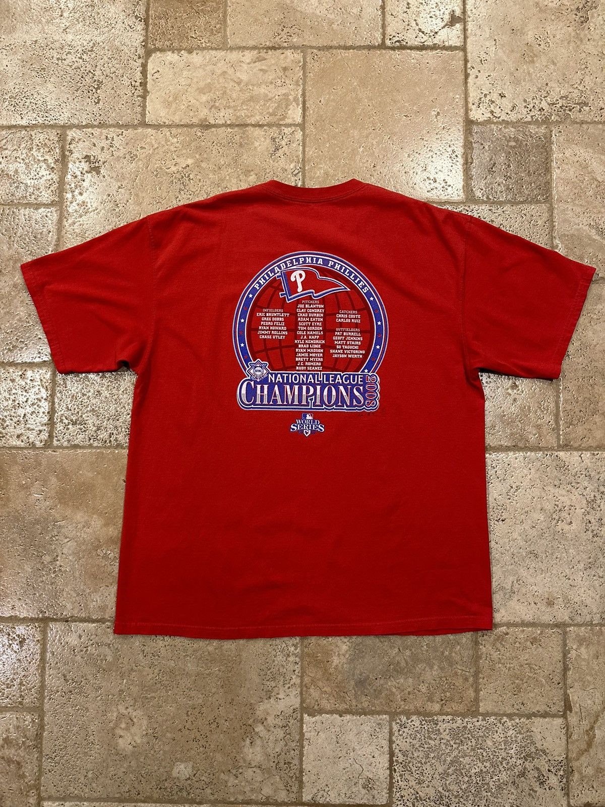 MLB × Majestic × Vintage Vintage Majestic MLB Phillies 2008 World Series Red T-Shirt Size US XXL / EU 58 / 5 - 8 Thumbnail