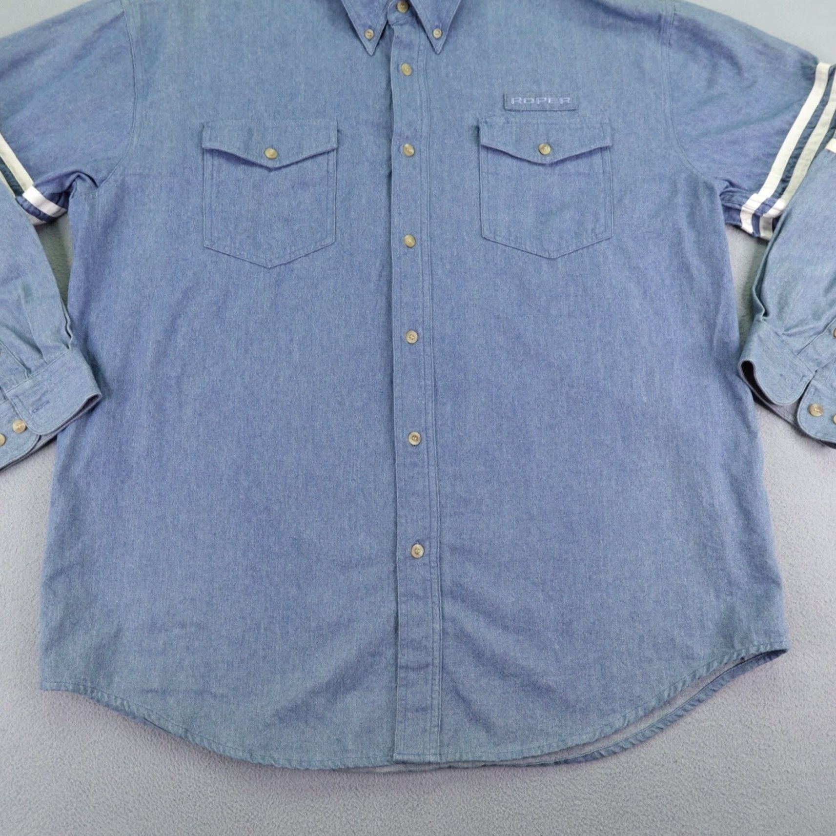 Roper VINTAGE Roper Shirt Mens XL Blue Chambray Button-Up Western Button-Down Cowboys Cowboy Mens XL Blue Size US XL / EU 56 / 4 - 4 Thumbnail