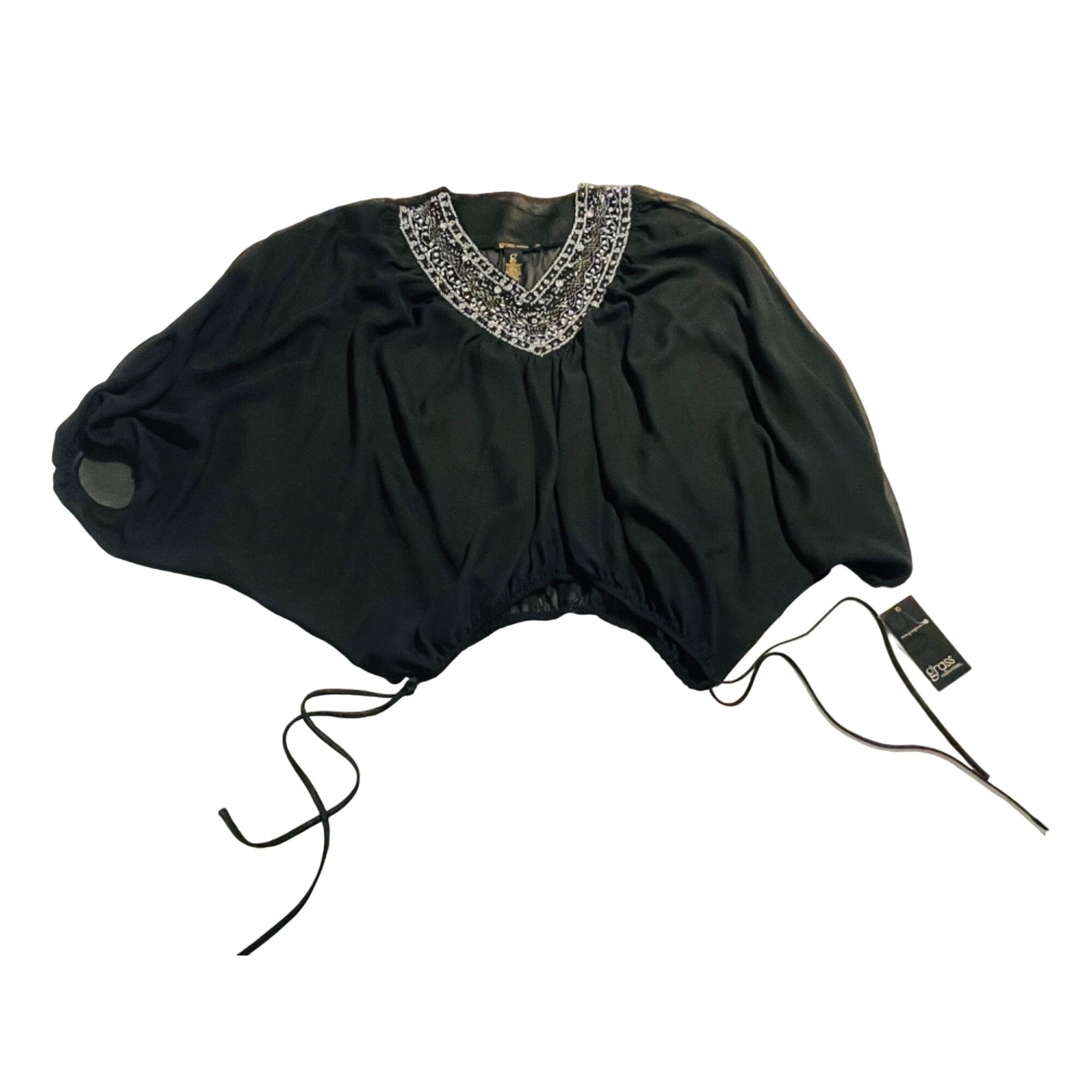 Other Grass Collection Black Batwing Blouse With Embellished Neckl Size S / US 4 / IT 40 - 1 Thumbnail
