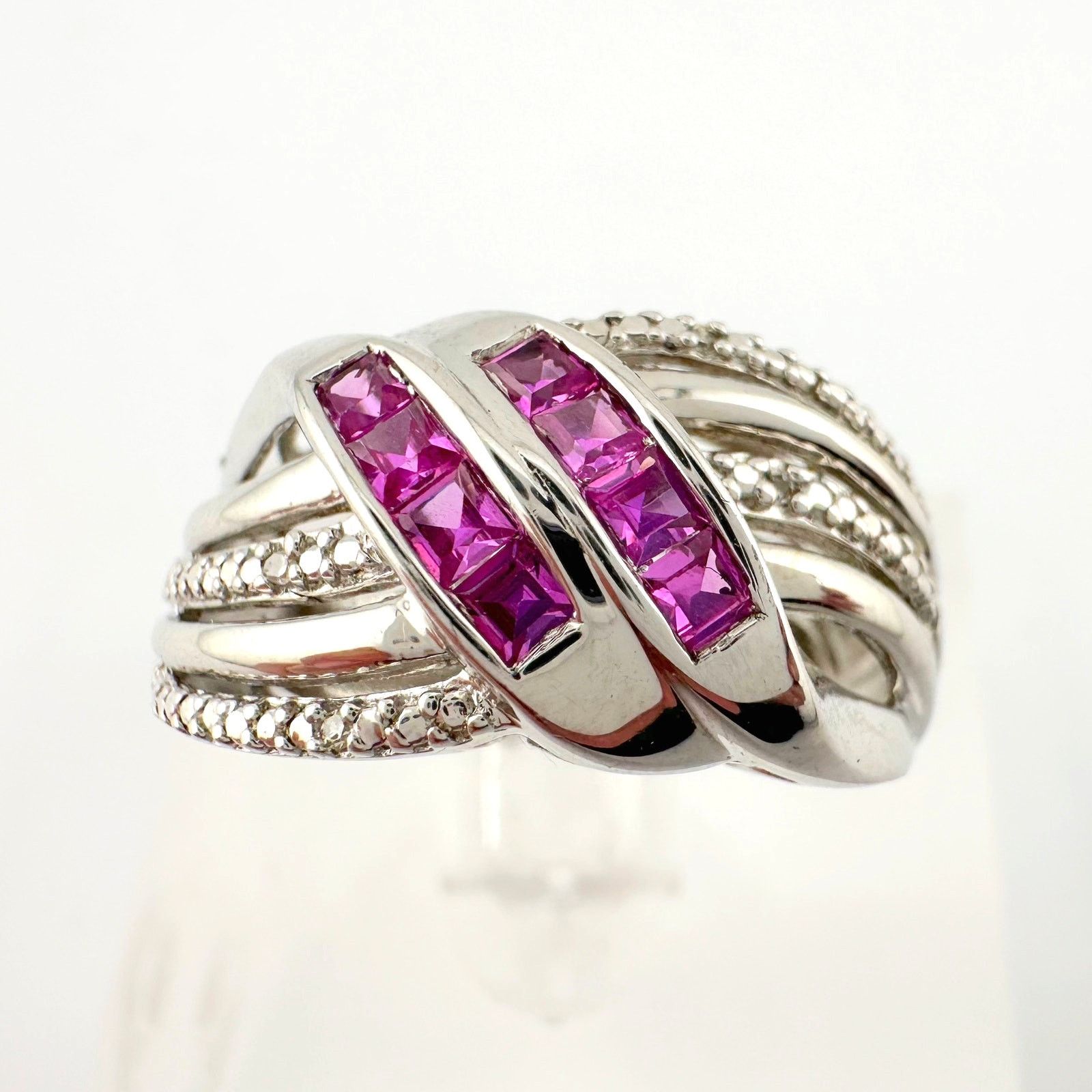 Other Detailed Lab Created Pink Sapphire and Sterling Ring Size 7 Size ONE SIZE - 1 Thumbnail