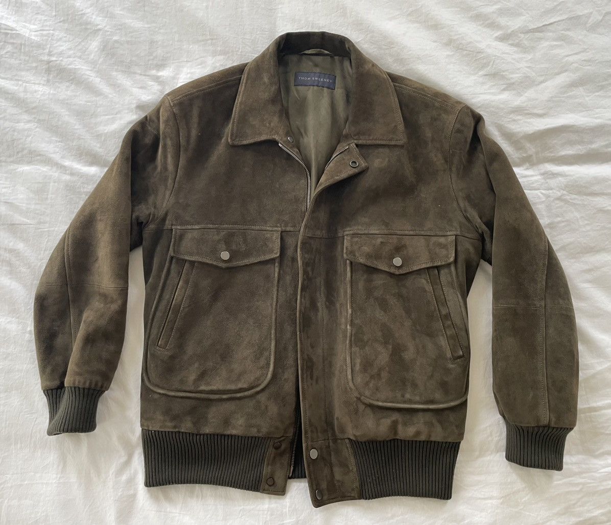 Thom Sweeney Incredible Olive Green/Brown Leather Suede Bomber Jacket Size US L / EU 52-54 / 3 - 2 Thumbnail