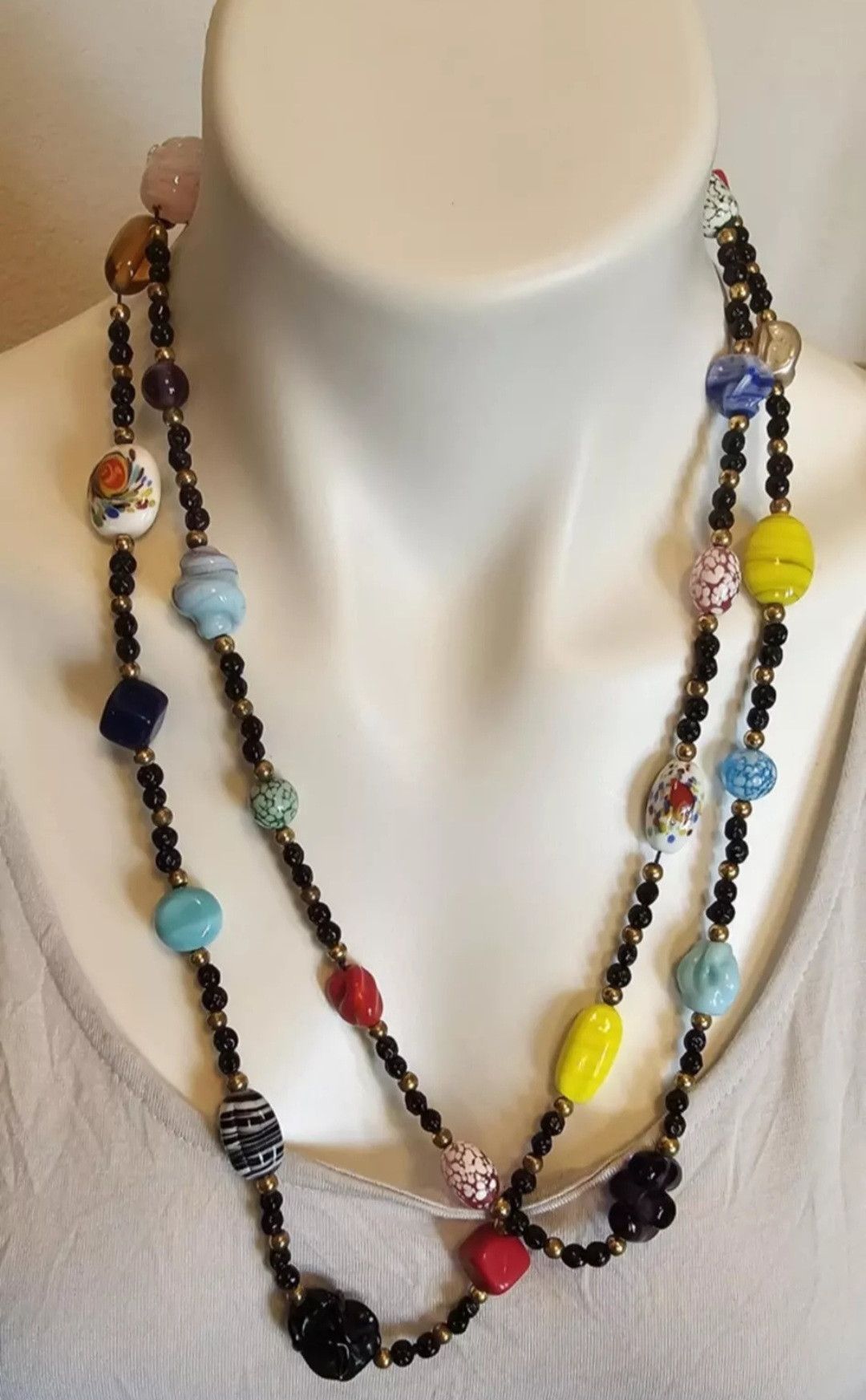 Handmade Antique Vintage 53" Lampwork Glass Beads Flapper Necklace Size ONE SIZE - 1 Thumbnail
