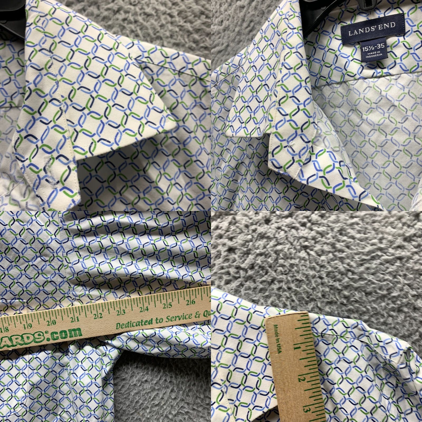 Lands' End VINTAGE Lands' End Shirt Mens Button-Up Collar Diamond Argyle 15.5 Medium White Cotton Long Sleeve Size US L / EU 52-54 / 3 - 8 Thumbnail