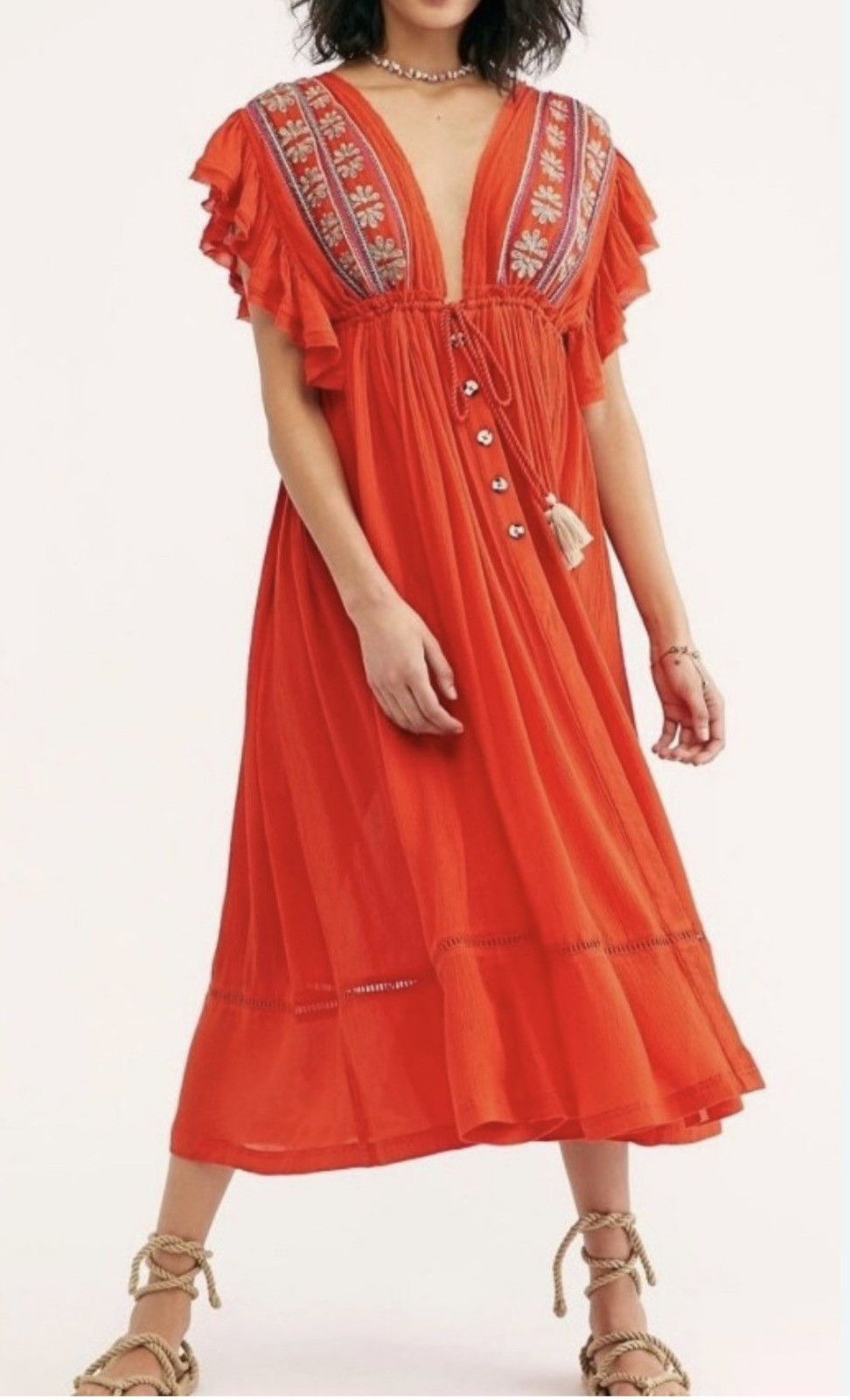 Free People FREE PEOPLE WILL WAIT FOR YOU BALI RED EMBROIDERED DRESS Size S / US 4 / IT 40 - 1 Thumbnail