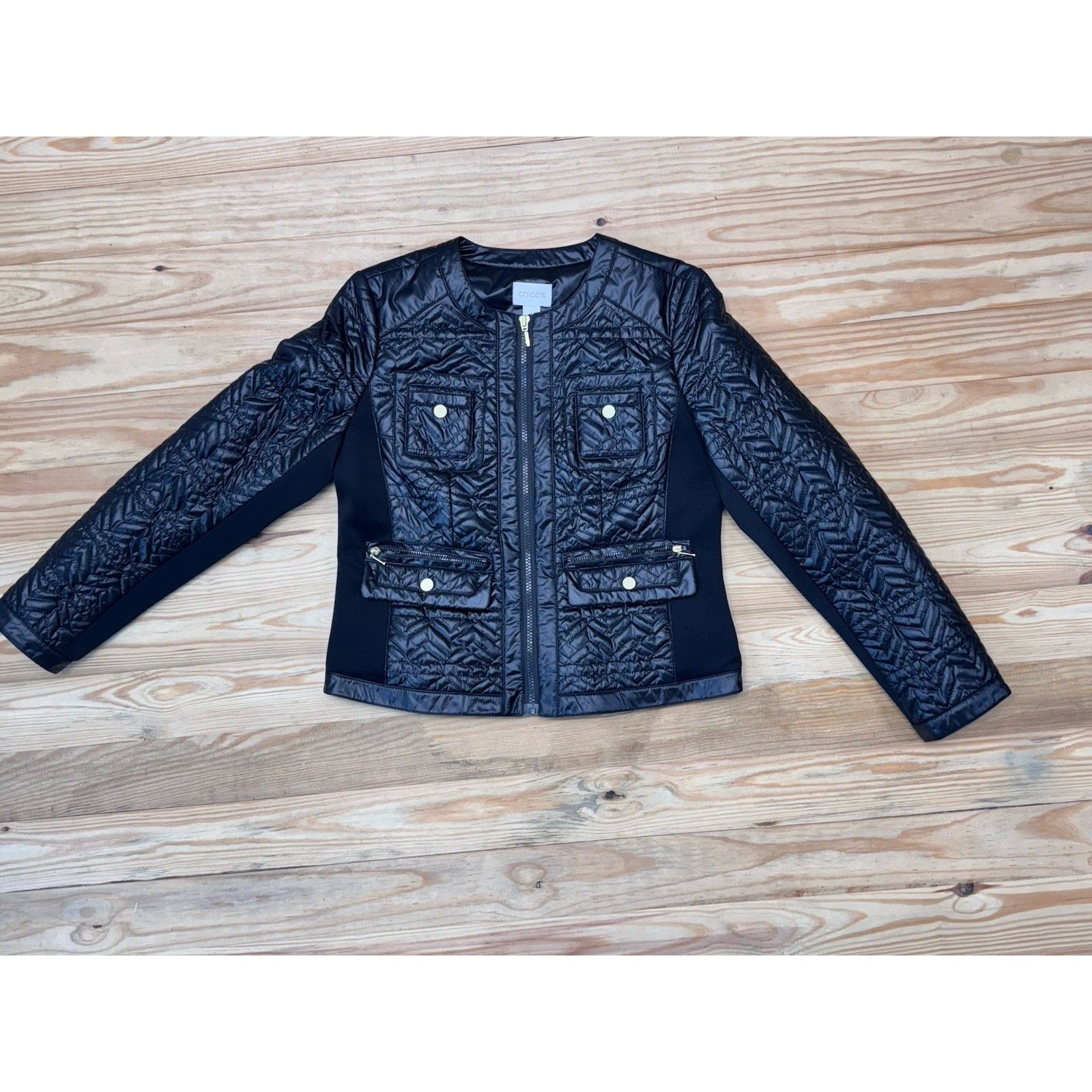 Chicos Chico’s Women’s Size 0/S Chevron Quilted Jacket Stretch Size S / US 4 / IT 40 - 4 Thumbnail