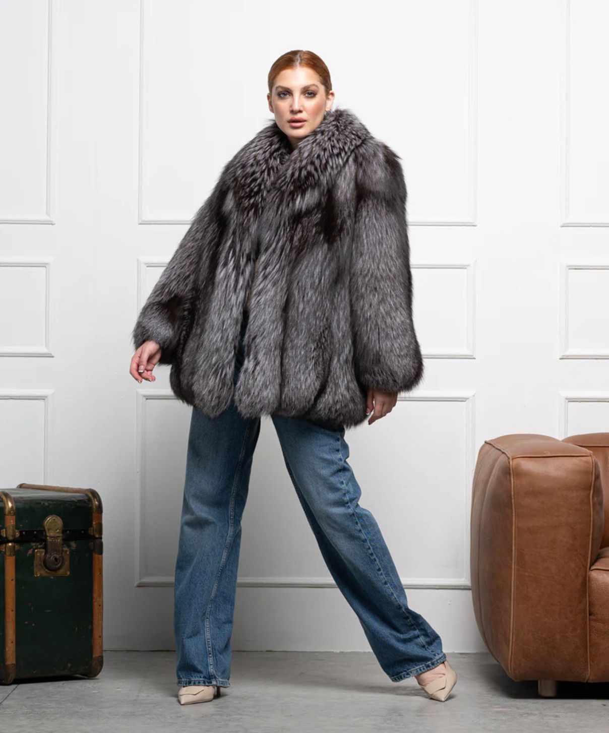 Other Women’s Silver Fox Fur Coat Size L / US 10 / IT 46 - 1 Thumbnail