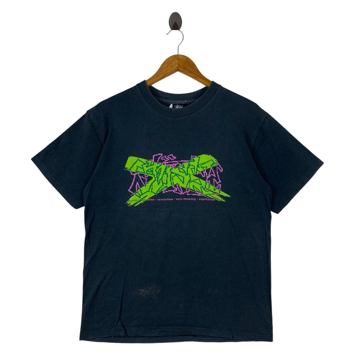 Stussy × Vintage Vintage 90s STUSSY skull big printed streetwear tee Size US M / EU 48-50 / 2 - 1 Thumbnail