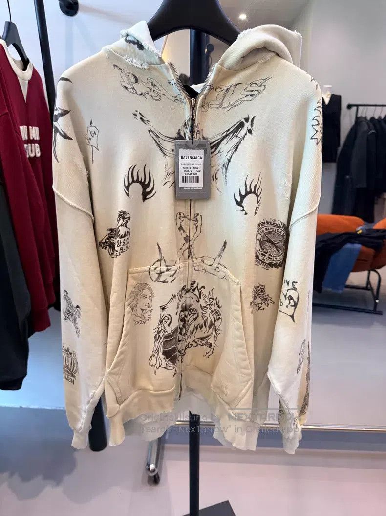 Balenciaga Balenciaga White Graffiti Zip-up Hoodie Size US S / EU 44-46 / 1 - 1 Thumbnail