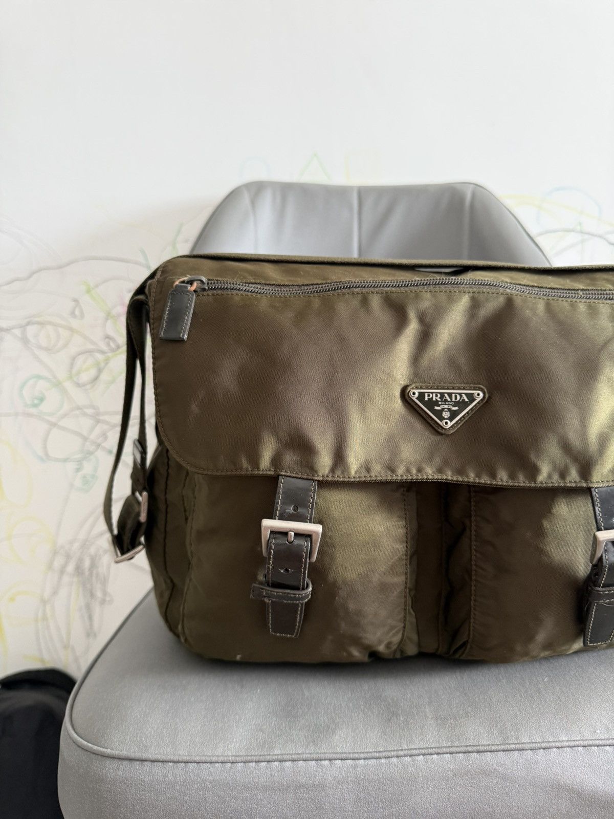 Prada Vintage Prada Army Green Large Sling Messenger Bag Size ONE SIZE - 8 Thumbnail