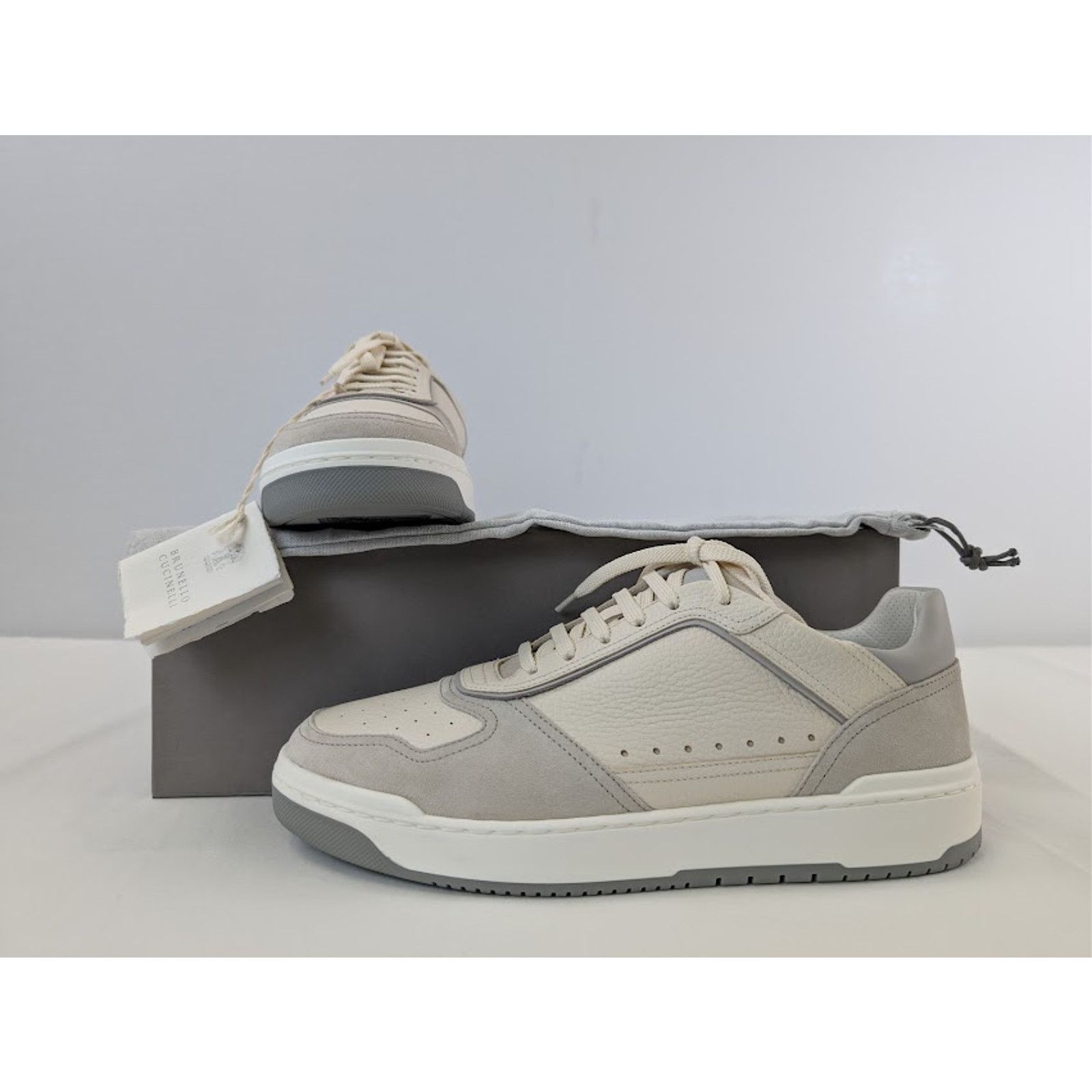 Brunello Cucinelli o1rshd1 Leather Low-Top Sneakers in White / Grey / Cream Size US 8 / EU 41 - 19 Thumbnail