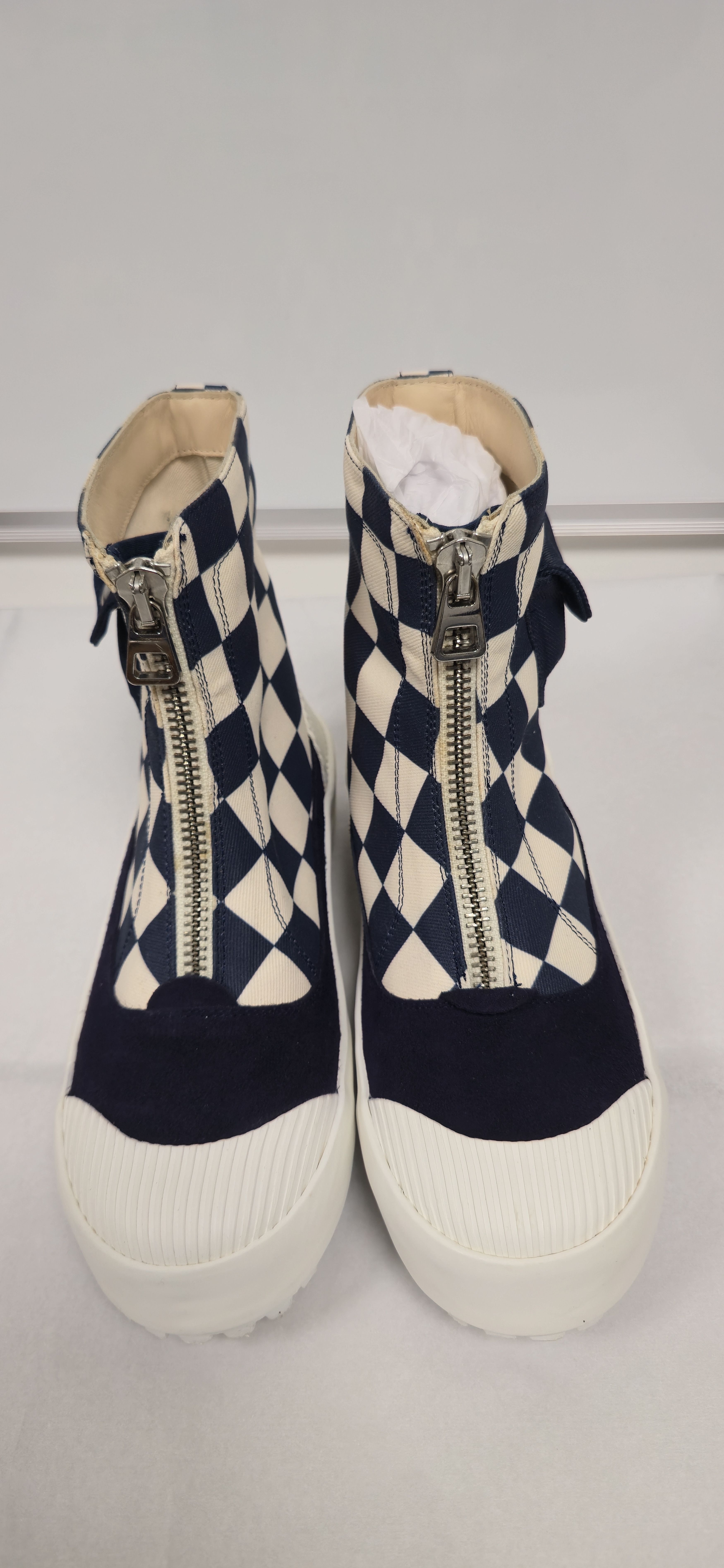 JW Anderson Navy Checkerboard Zip Cargo Pocket Boots RRP $400 Size US 8 / IT 38 - 1 Thumbnail
