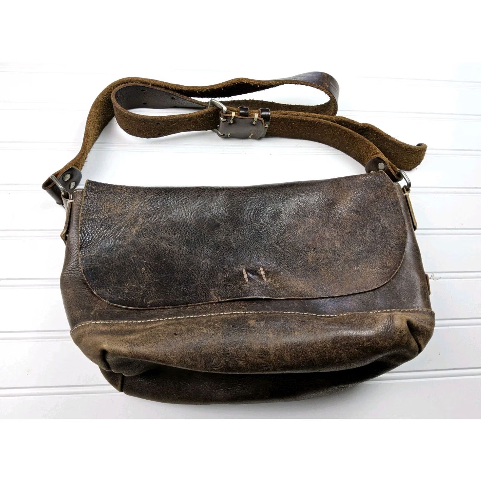 Vintage H 1203 MANO FECE Leather Distressed Shoulder Handbag Purse Size ONE SIZE - 2 Thumbnail