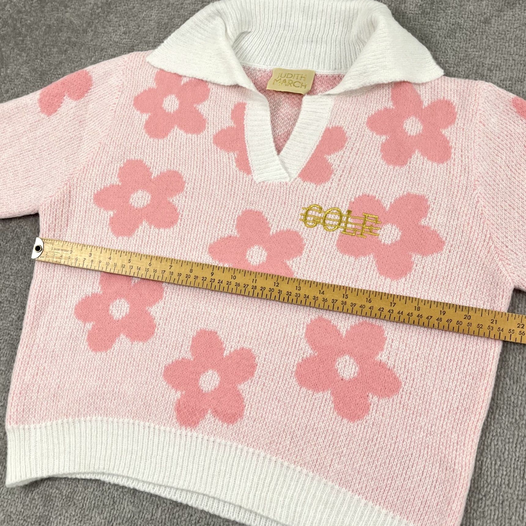 Vintage Judith March Sweater Polo Womens Medium Golf Pink White Floral Knit Preppy Shirt Size M / US 6-8 / IT 42-44 - 5 Thumbnail