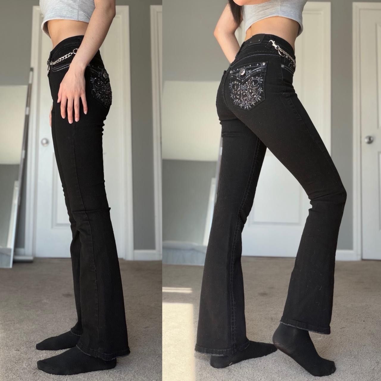 Other Western Grunge Black Mid Rise Bootcut Rhinestone Denim Jeans Size 25" / US 0 / IT 36 - 5 Thumbnail