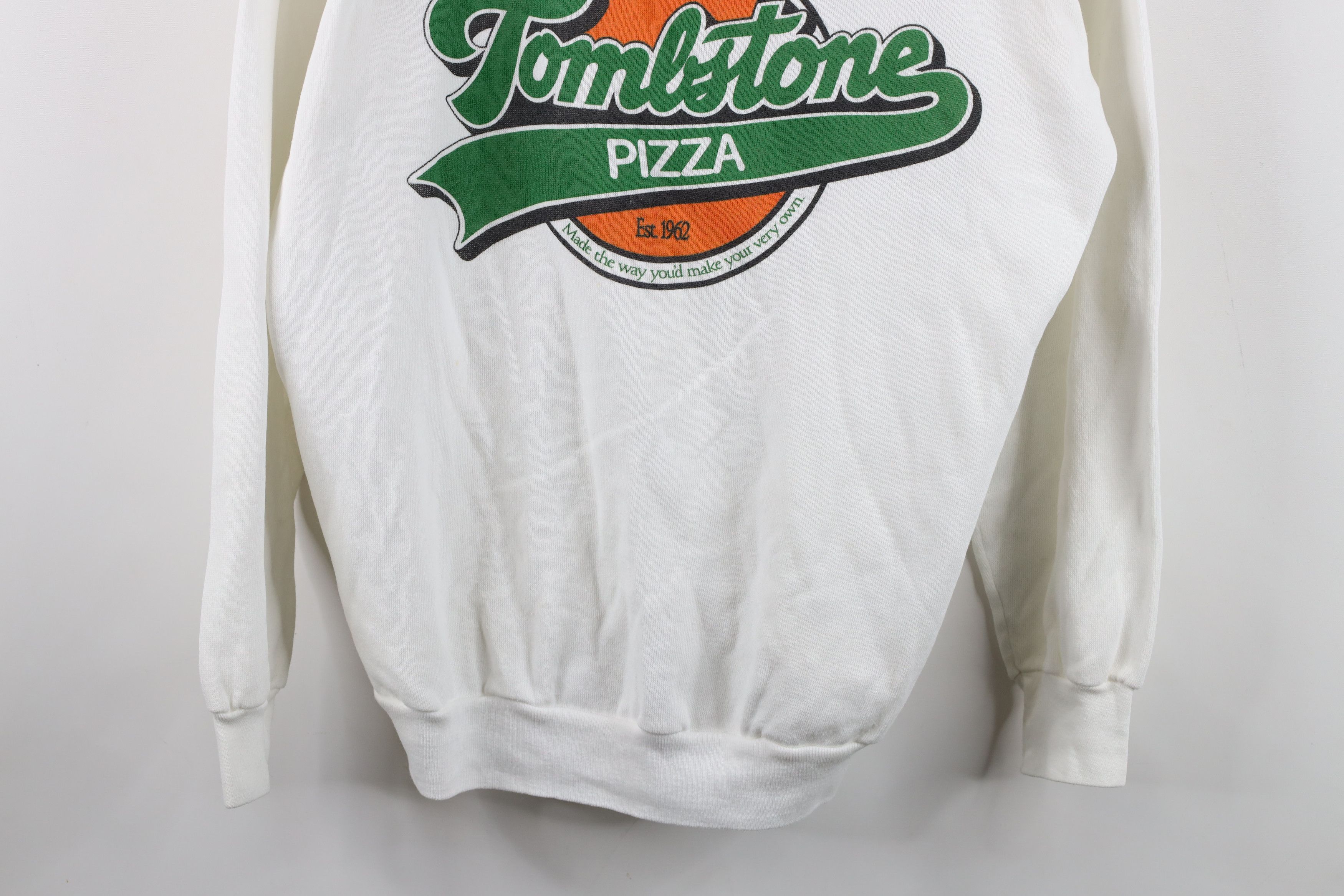 Vintage Vintage 80s 90s Spell Tombstone Pizza Sweatshirt White USA Size XL / US 12-14 / IT 48-50 - 3 Thumbnail