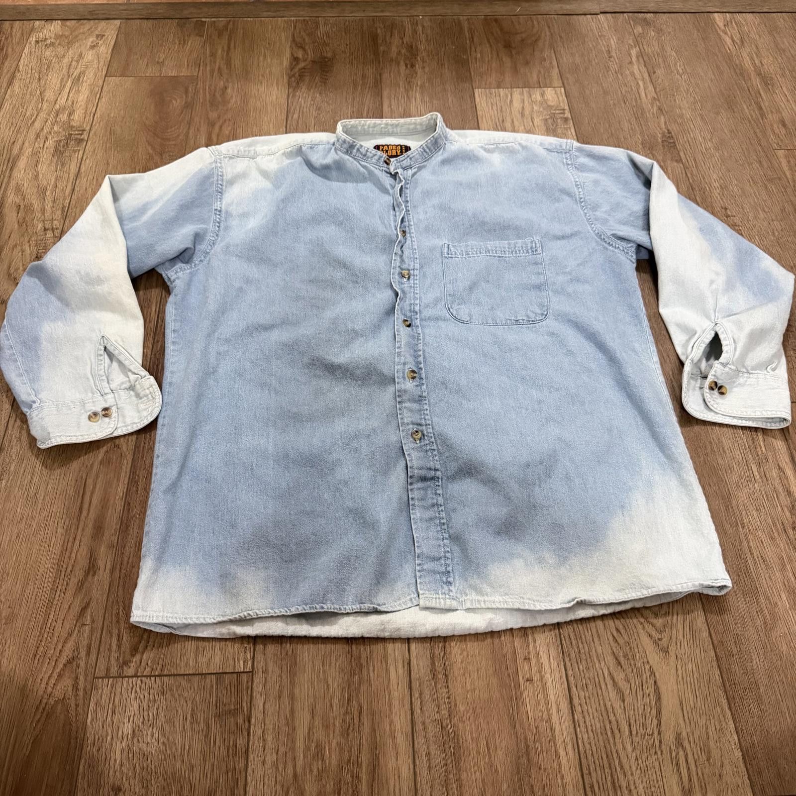 Faded Glory Vintage Faded Glory Denim Band Collar Button Shirt 90s Y2K Size US L / EU 52-54 / 3 - 1 Thumbnail