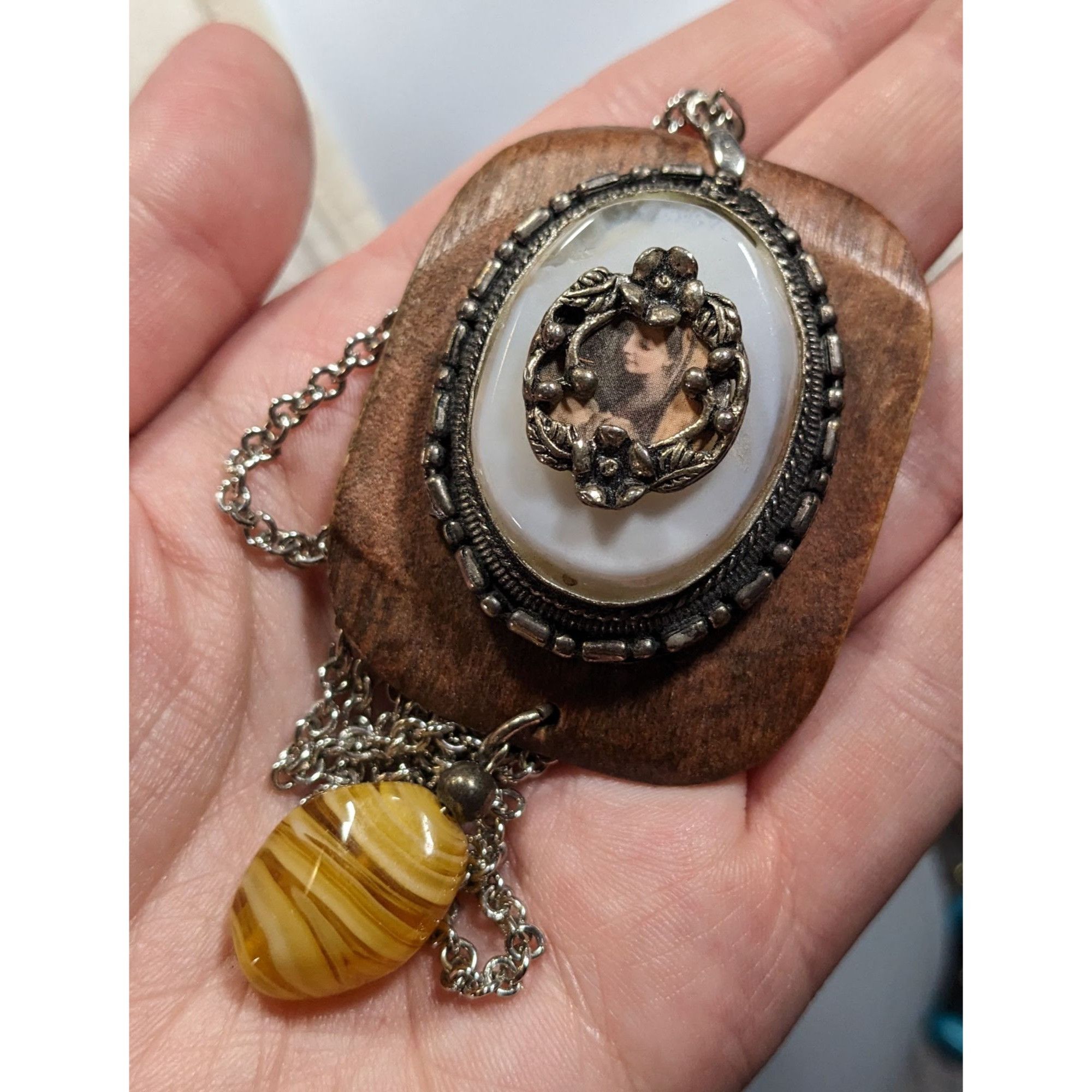Handmade Vintage Handmade Victorian Mixed Media Pendant Necklace Size ONE SIZE - 8 Thumbnail