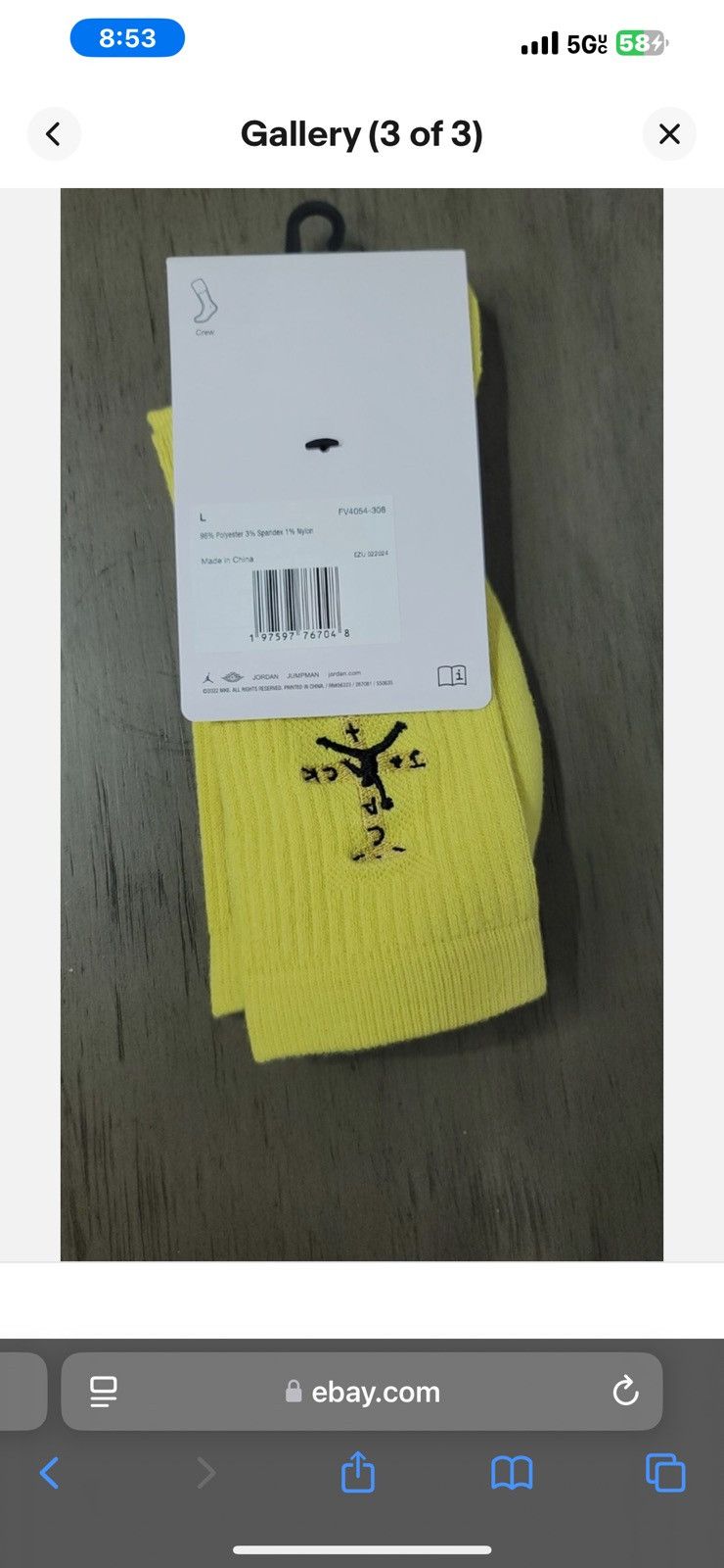 Jordan Brand Nike Jordan Travis Scott Socks Yellow/Black Size Large Size ONE SIZE - 1 Thumbnail