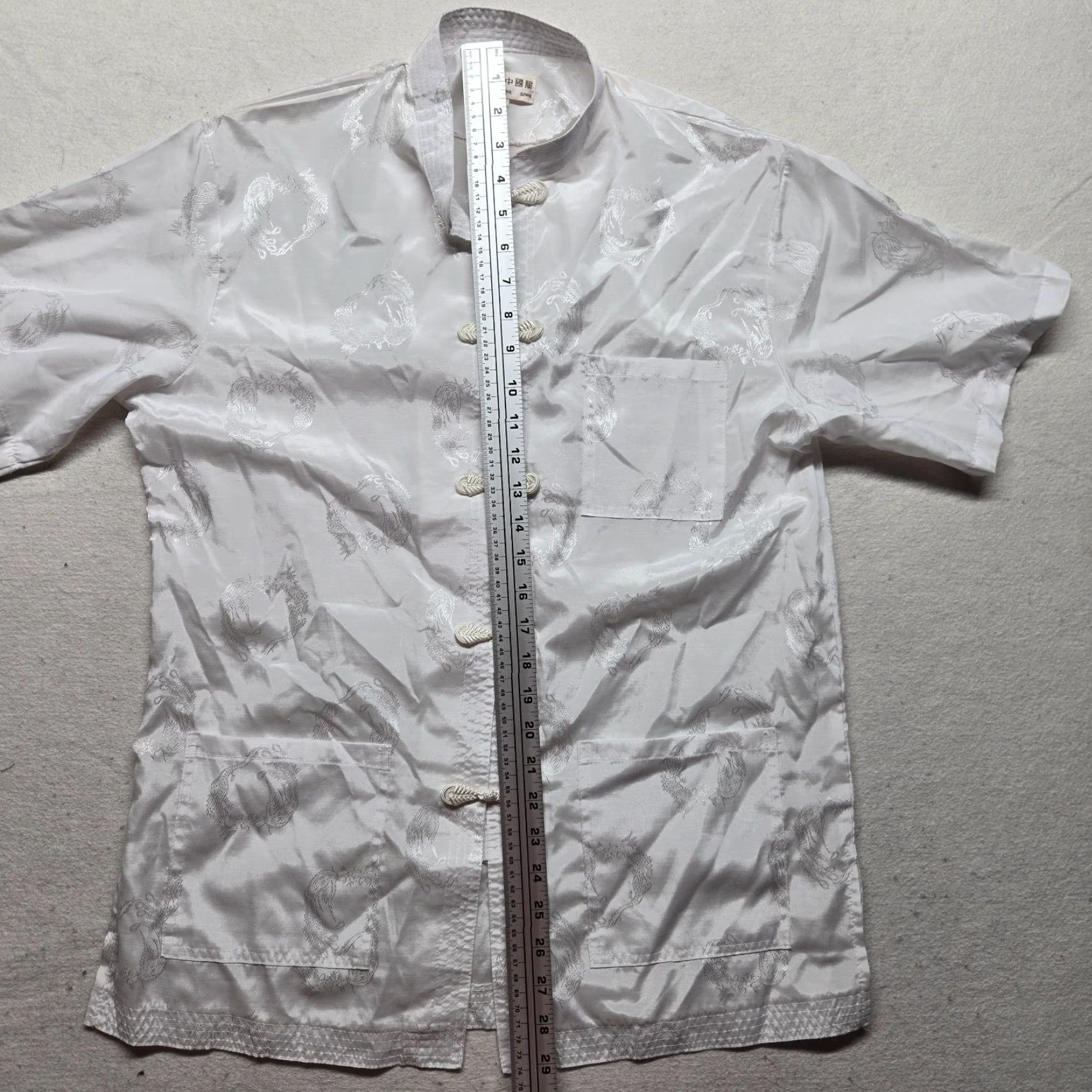 Vintage Pocket Shirt Adult L White Embroidered Crane 3 Pocket Short Sleeve Knit Crew Neck Hook & Loop Unisex Size US L / EU 52-54 / 3 - 6 Thumbnail
