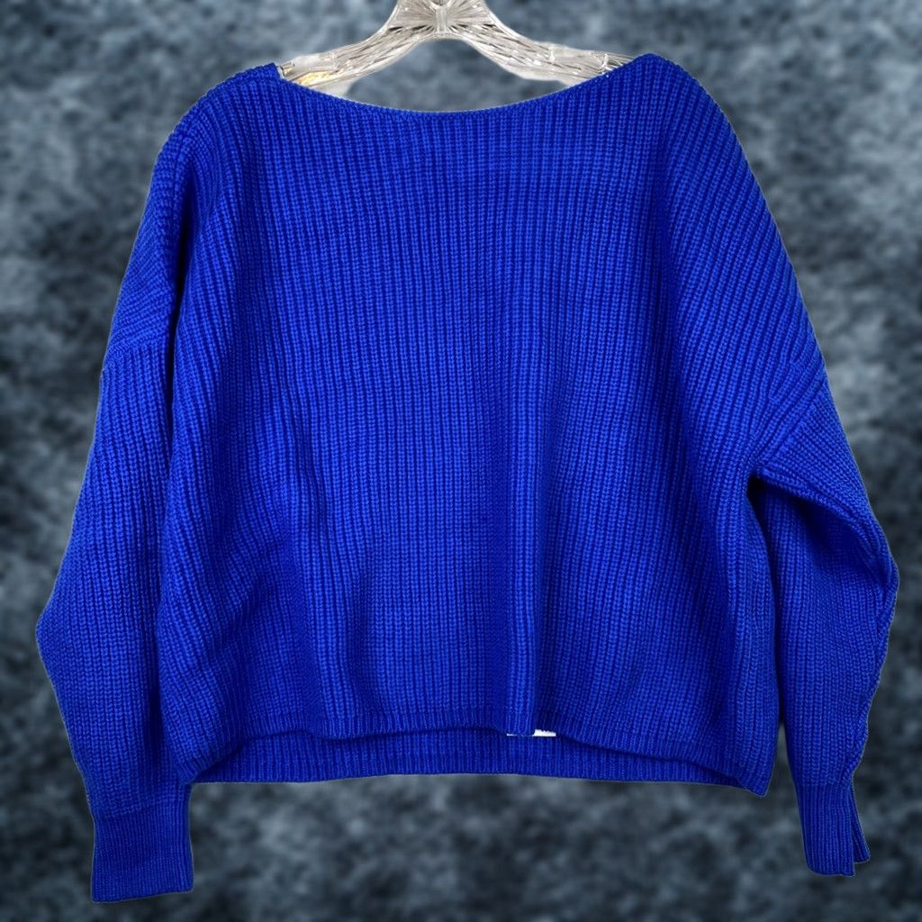 Bar III Bar III Sweater Womens PL Blue Open Back Long Sleeve Stretch Cable Knit NWT Size L / US 10 / IT 46 - 1 Thumbnail