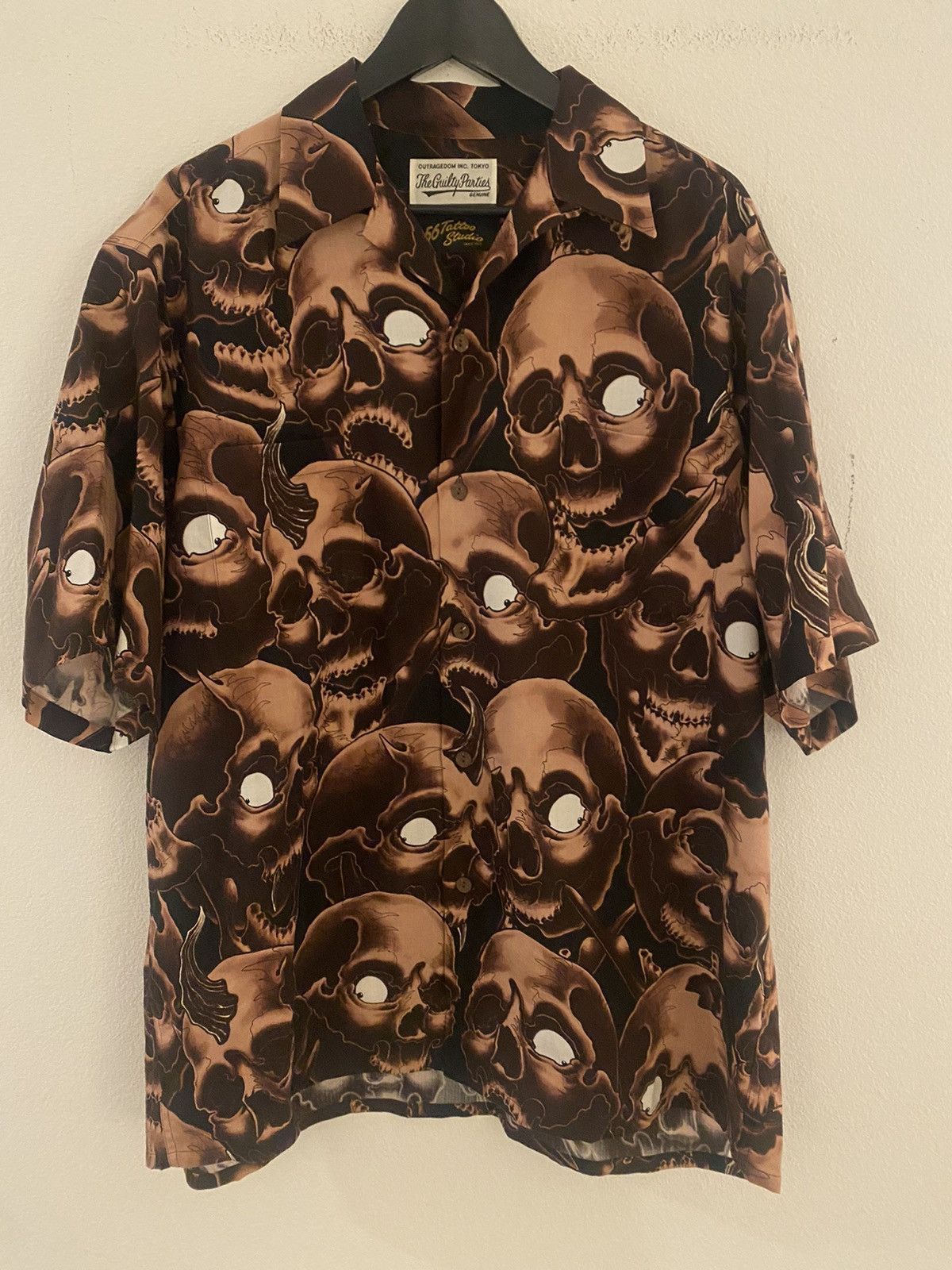 image of Guilty Parties x Wacko Maria 56 Tattoo Studio Edition Graphic Shirt XL in Brown, Men's