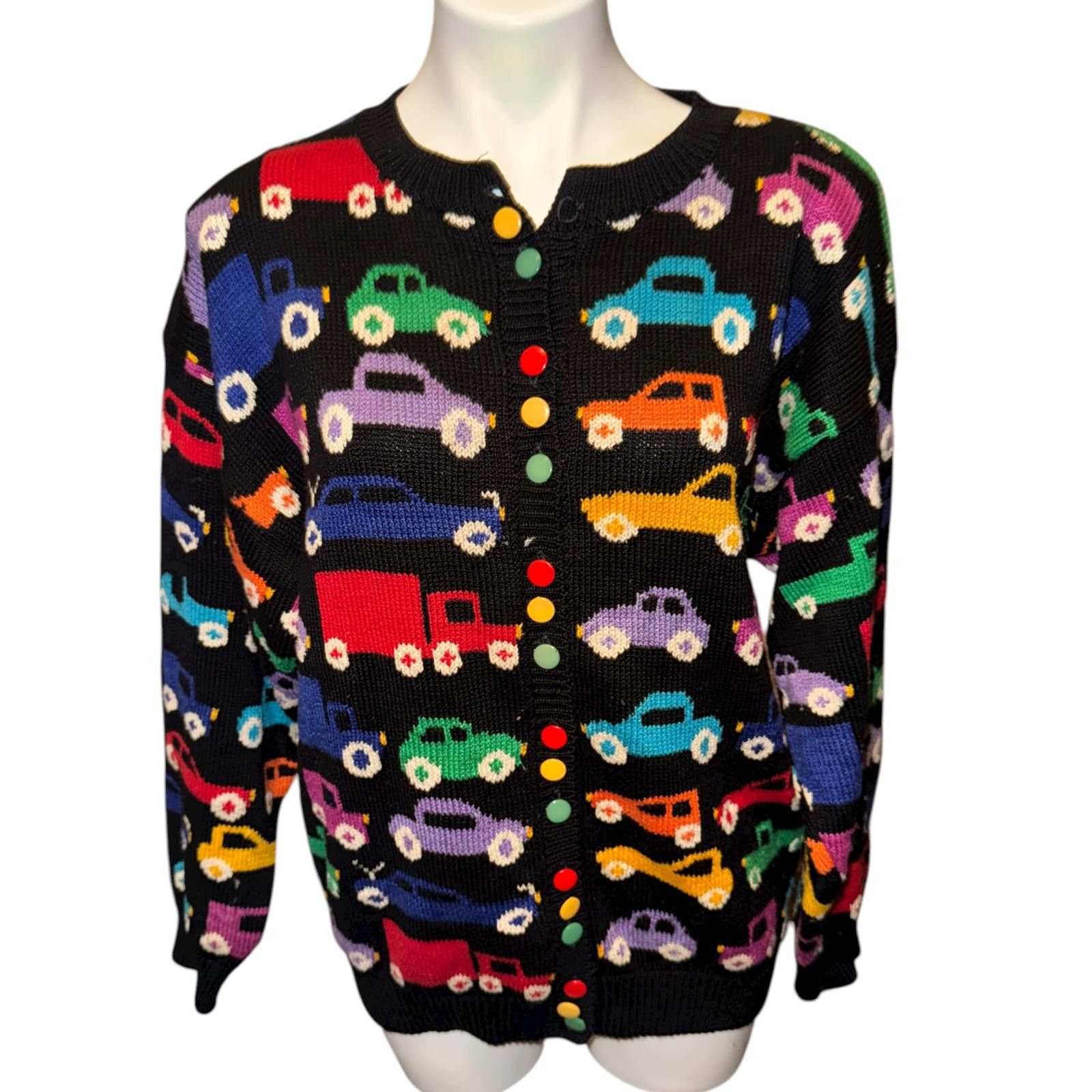 Other Christine Foley Vintage Printed Car Cardigan Knitwear Size M Size M / US 6-8 / IT 42-44 - 1 Thumbnail