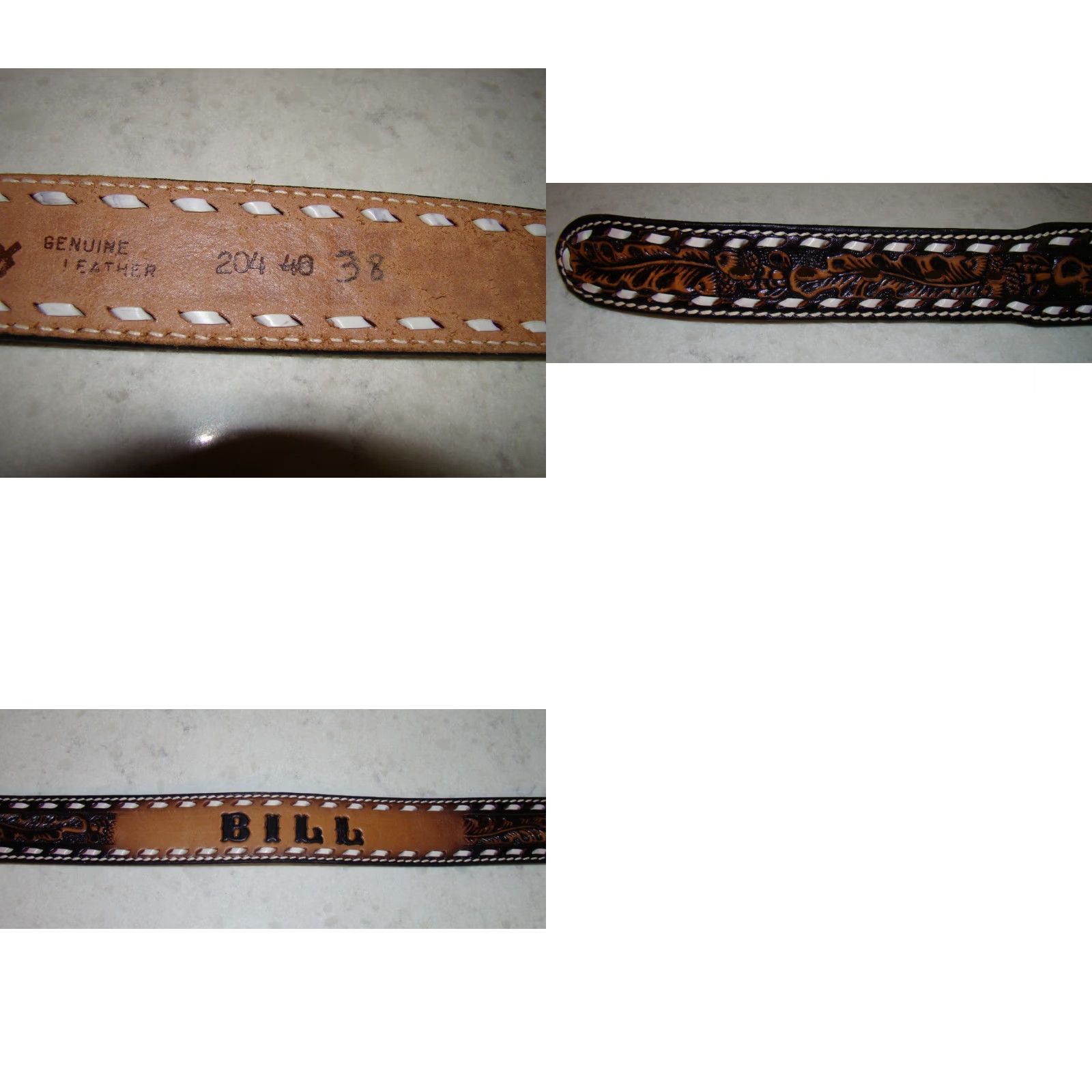 Vintage VINTAGE Tex-Made Belt Mens 38" Tooled Leather Black Brown Cowboy Rodeo Western Belt Size 38 - 8 Thumbnail