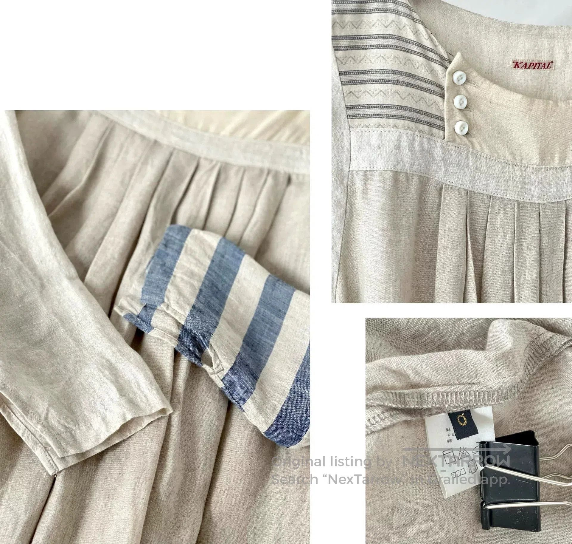 Kapital Striped Sleeve Linen Dress by KAPITAL. Size XS / US 0-2 / IT 36-38 - 9 Thumbnail