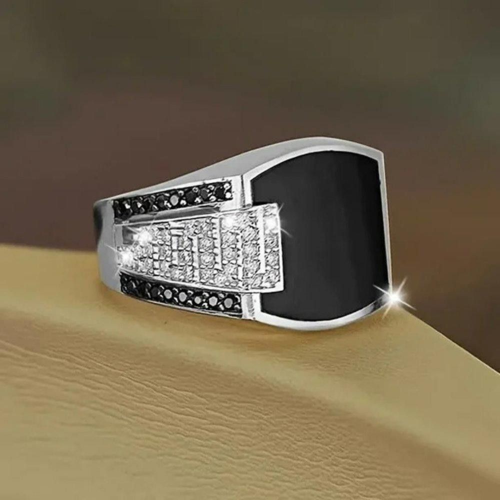 Designer Men's Classic Anillos Black Inlaid Silver Ring - Size 10 Size ONE SIZE - 4 Thumbnail