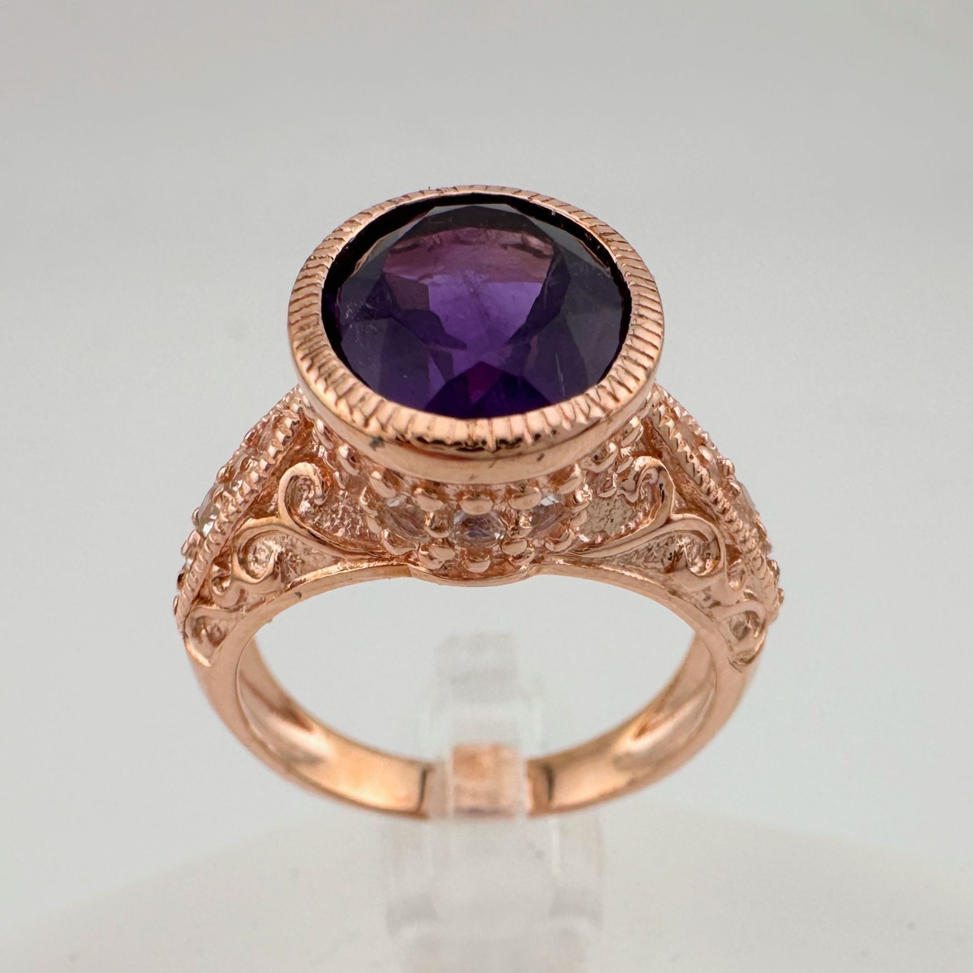 image of Enchanting 4.12 Carat Natural Amethyst Designer Ring - 7.25 in Purple, Women's
