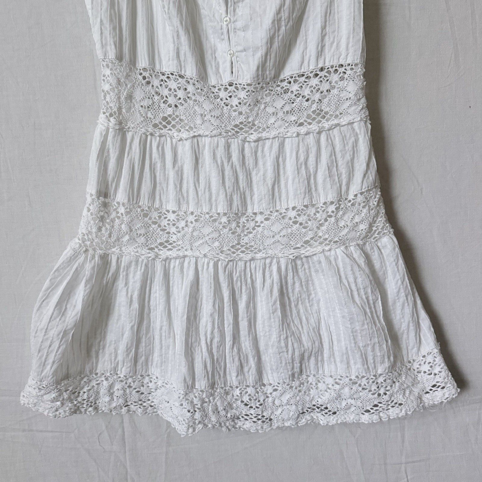 Rebecca Taylor Rebecca Taylor White Crochet Trim Textured Cotton Babydoll Size S / US 4 / IT 40 - 6 Thumbnail