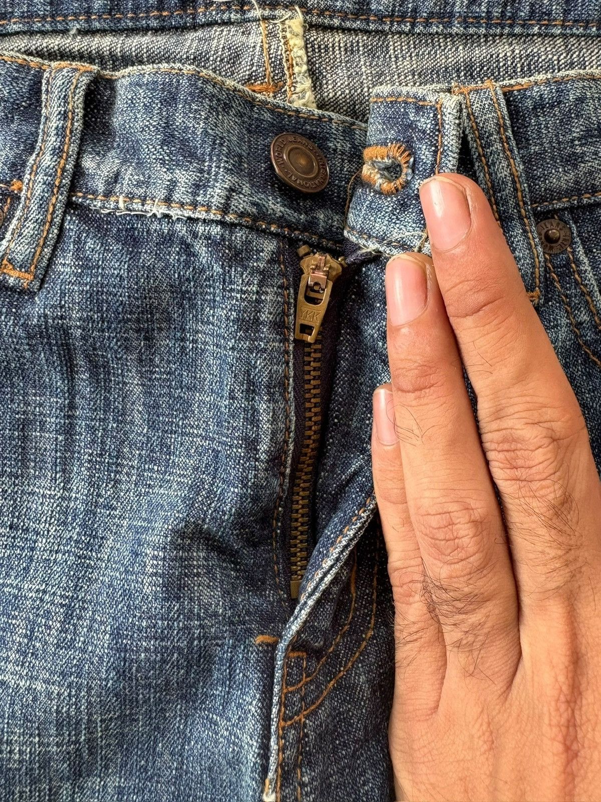 Yasuyuki Ishii Vintage Japanese Brand Blue Wash Distress Flare Jeans Size 30" / US 8 / IT 44 - 3 Thumbnail