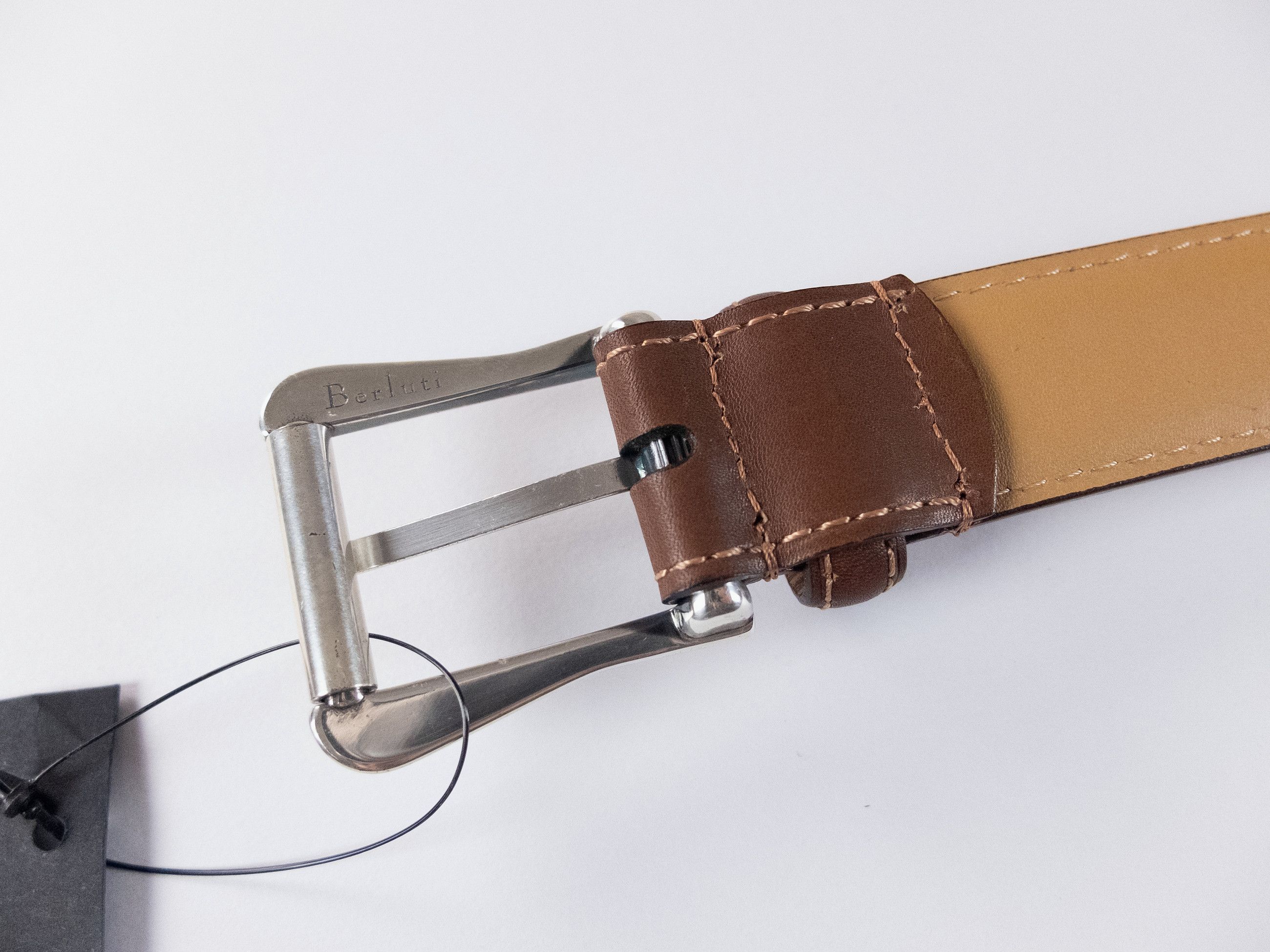 Berluti BERLUTI brown contrast stitch classic leather belt 95 Size 38 - 3 Thumbnail