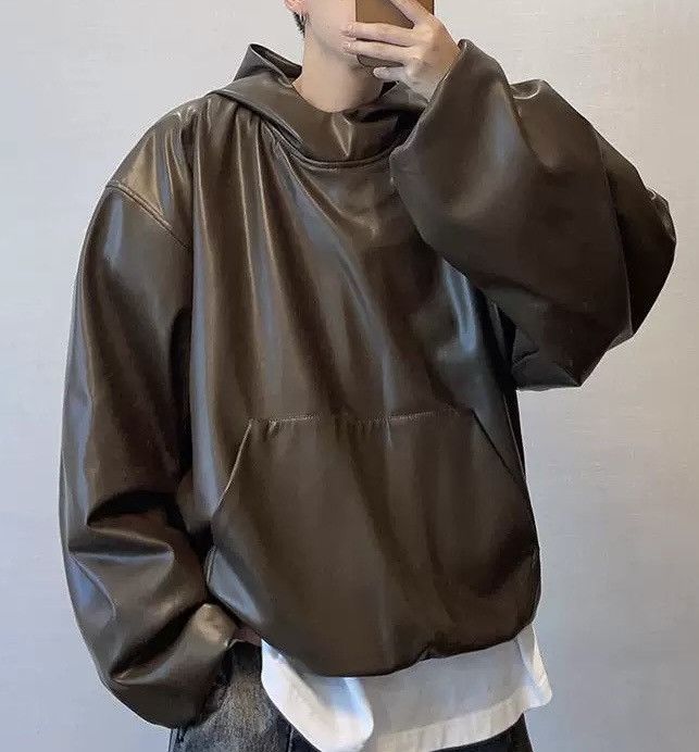 Japanese Brand × Vintage Avant garde fashion punk oversized faux leather hoodie Size US XXL / EU 58 / 5 - 1 Thumbnail