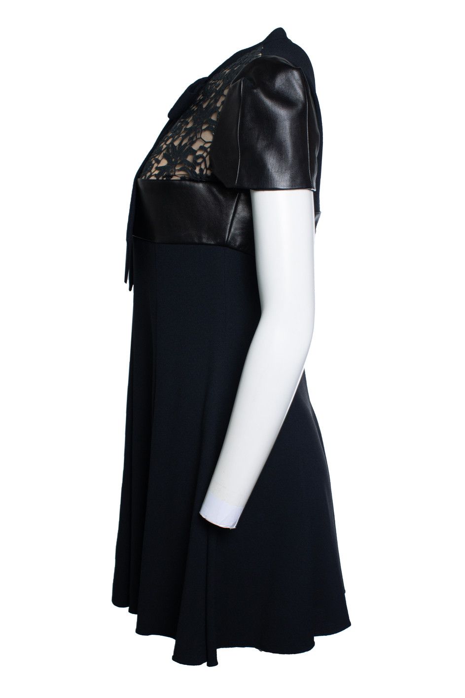 Saint Laurent Paris Saint Laurent, leather trim lace panel dress in black Size S / US 4 / IT 40 - 2 Thumbnail